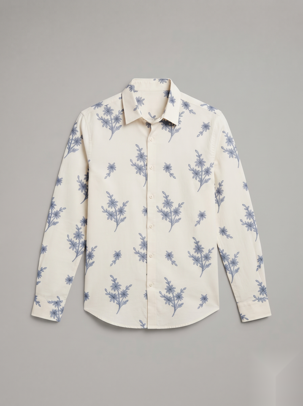 Linen Printed Shirt - Beige Flowers