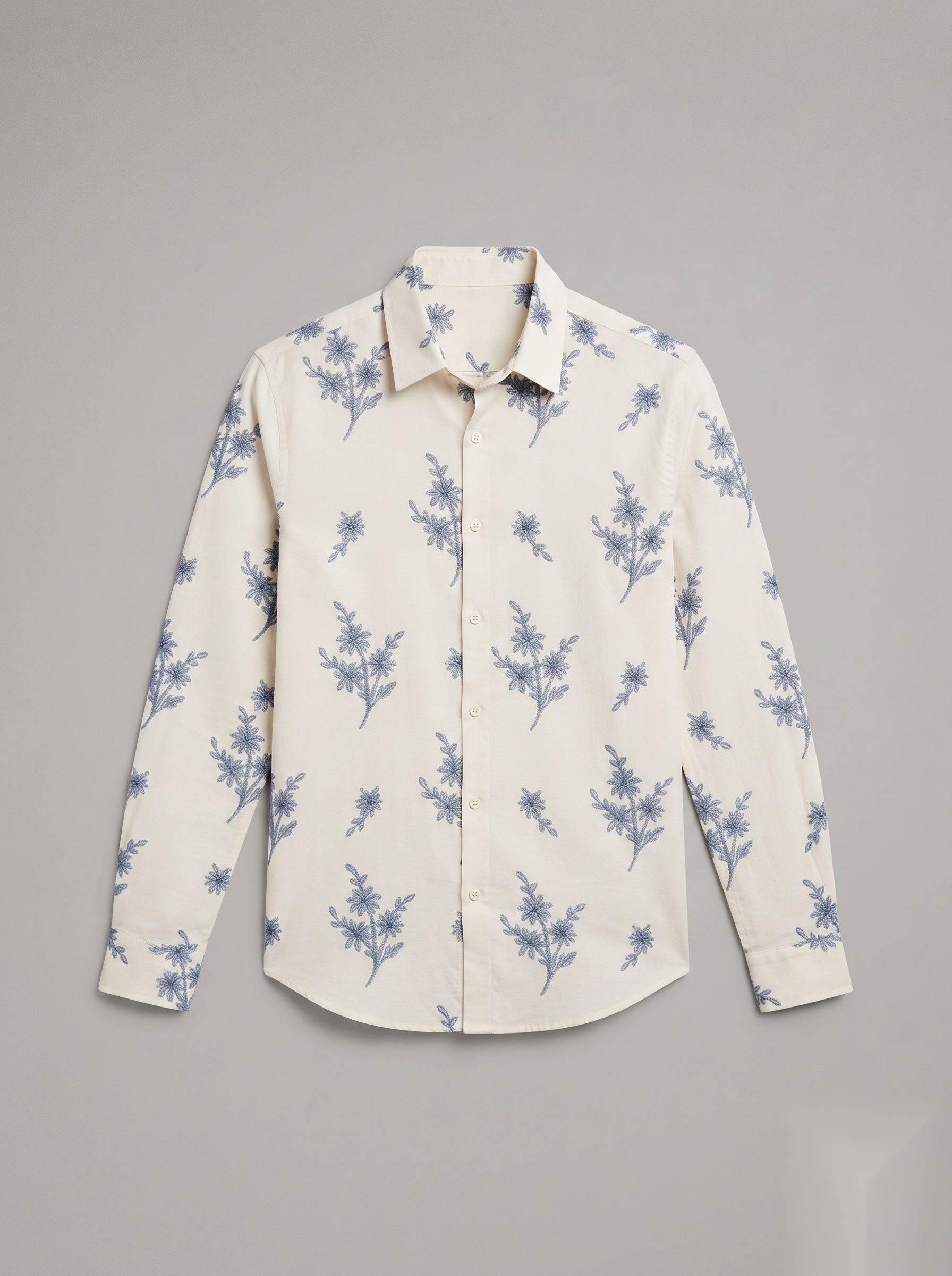 Linen Printed Shirt - Beige Flowers