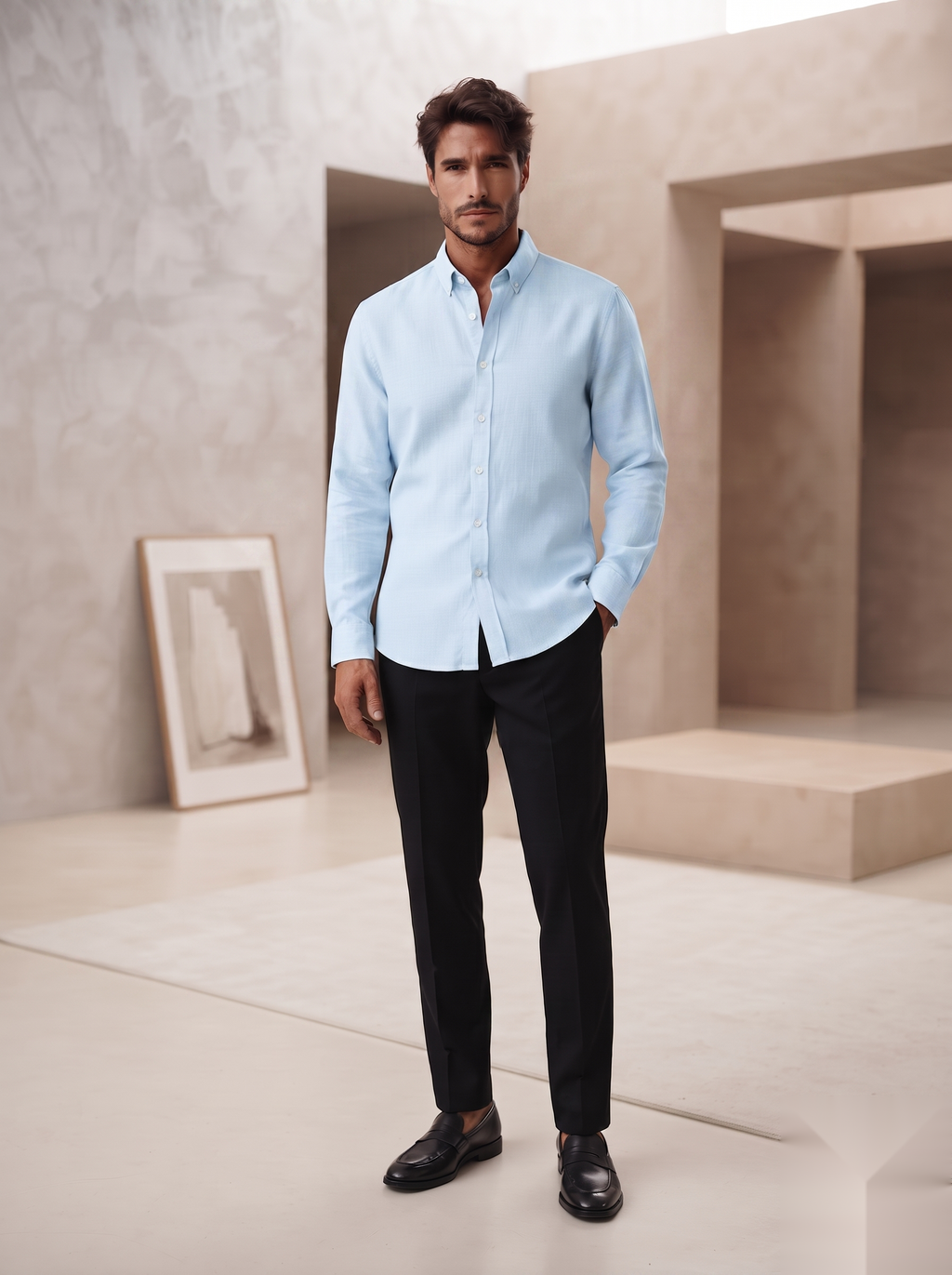Korean linen shirt by Snipes featuring lightweight, breathable fabric and a stylish design, displayed on a hanger.