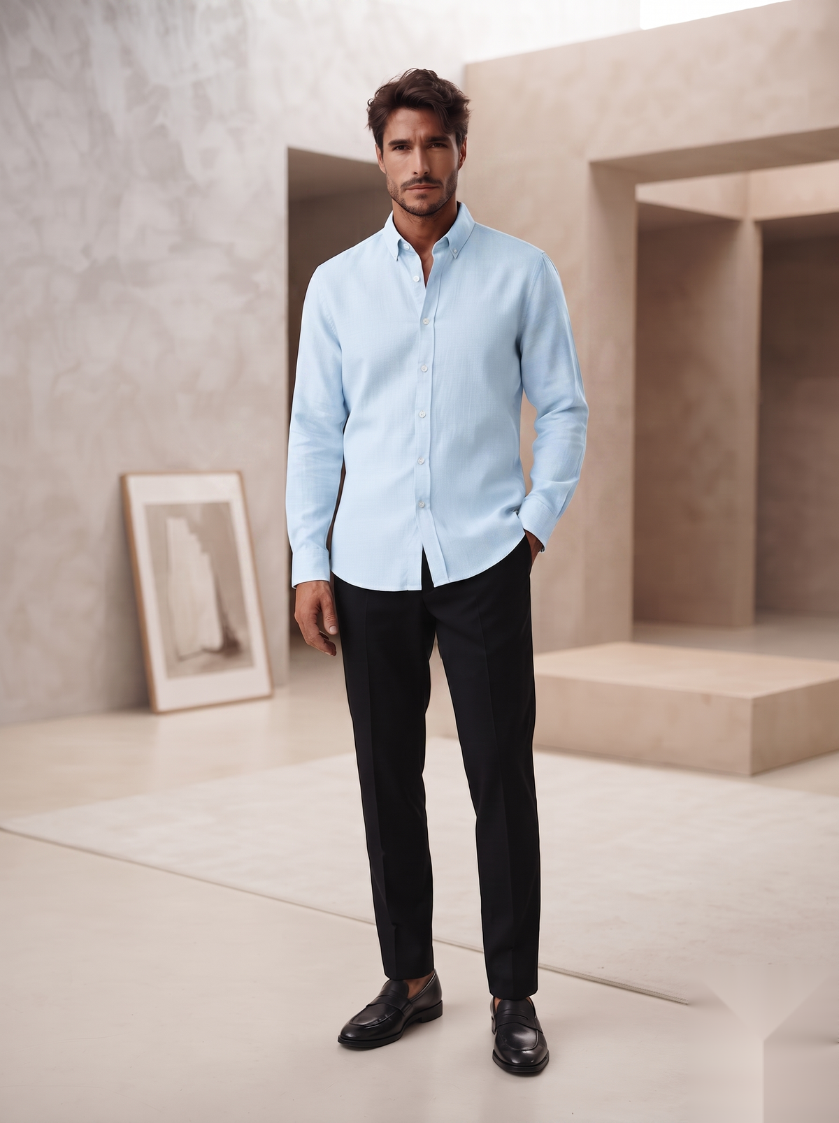 Korean linen shirt by Snipes featuring lightweight, breathable fabric and a stylish design, displayed on a hanger.