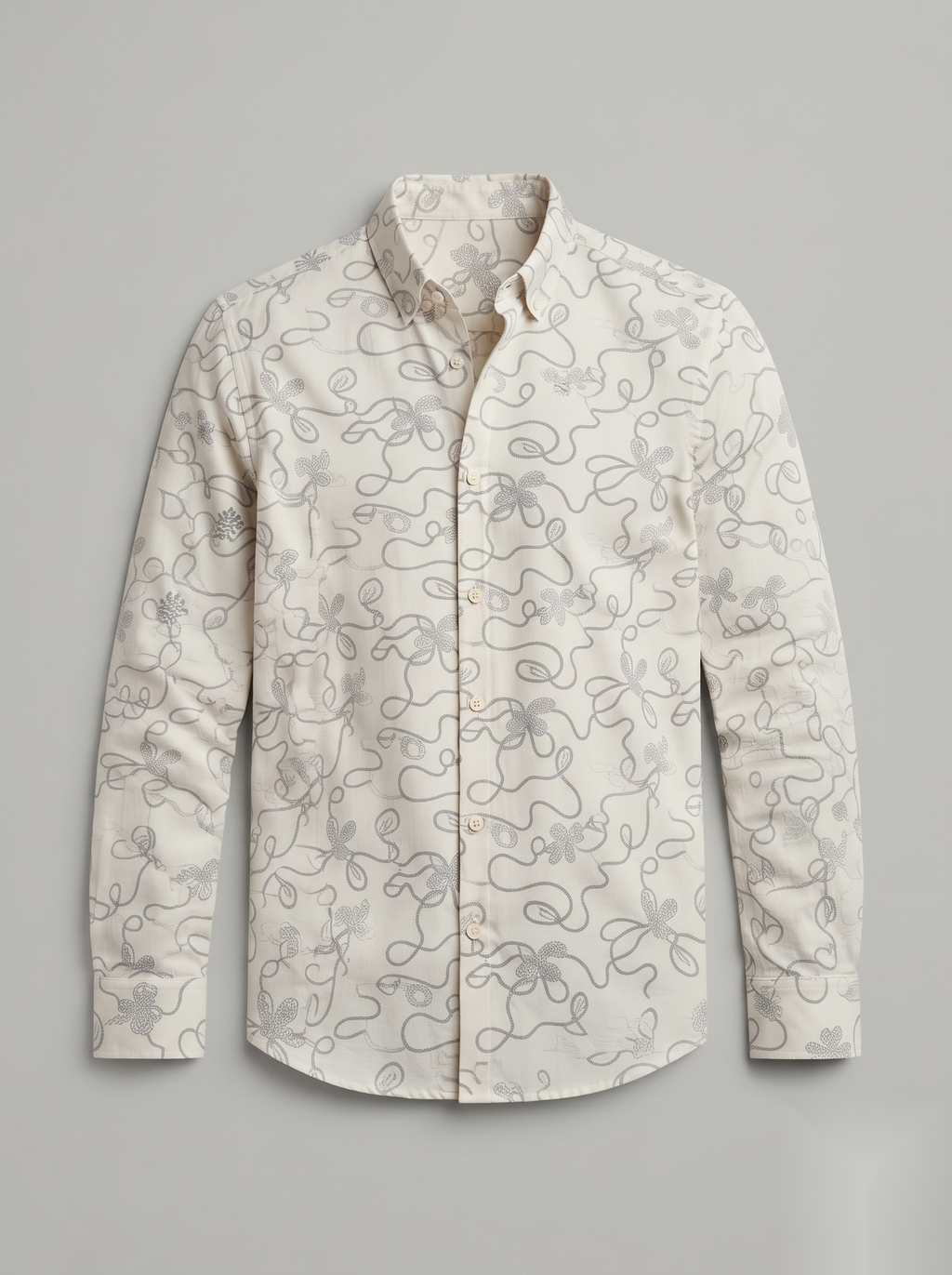 Linen Printed Shirt - Beige Leaves