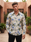 Floral Prints-Linen Shirts-Green