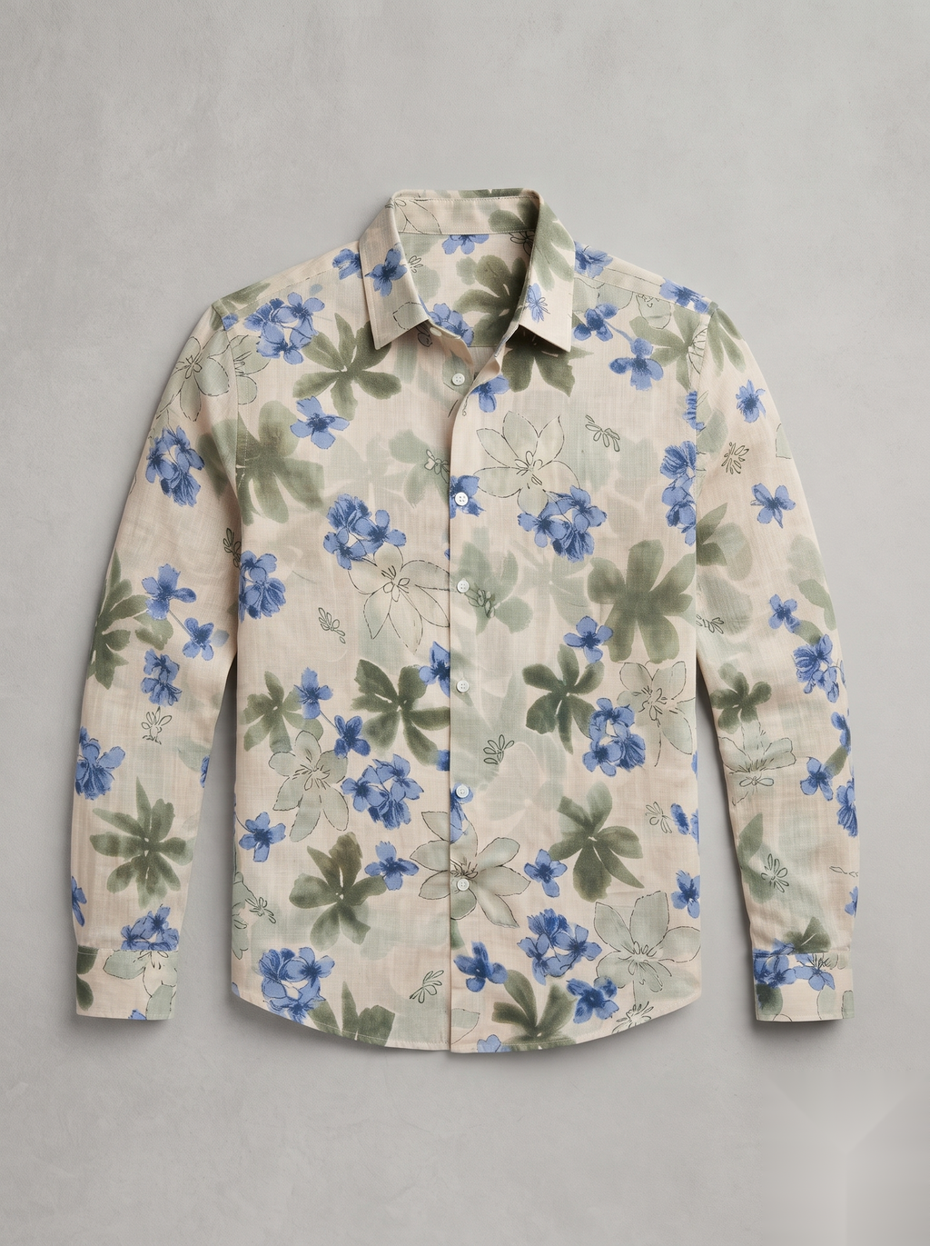 Floral Prints-Linen Shirts-Green