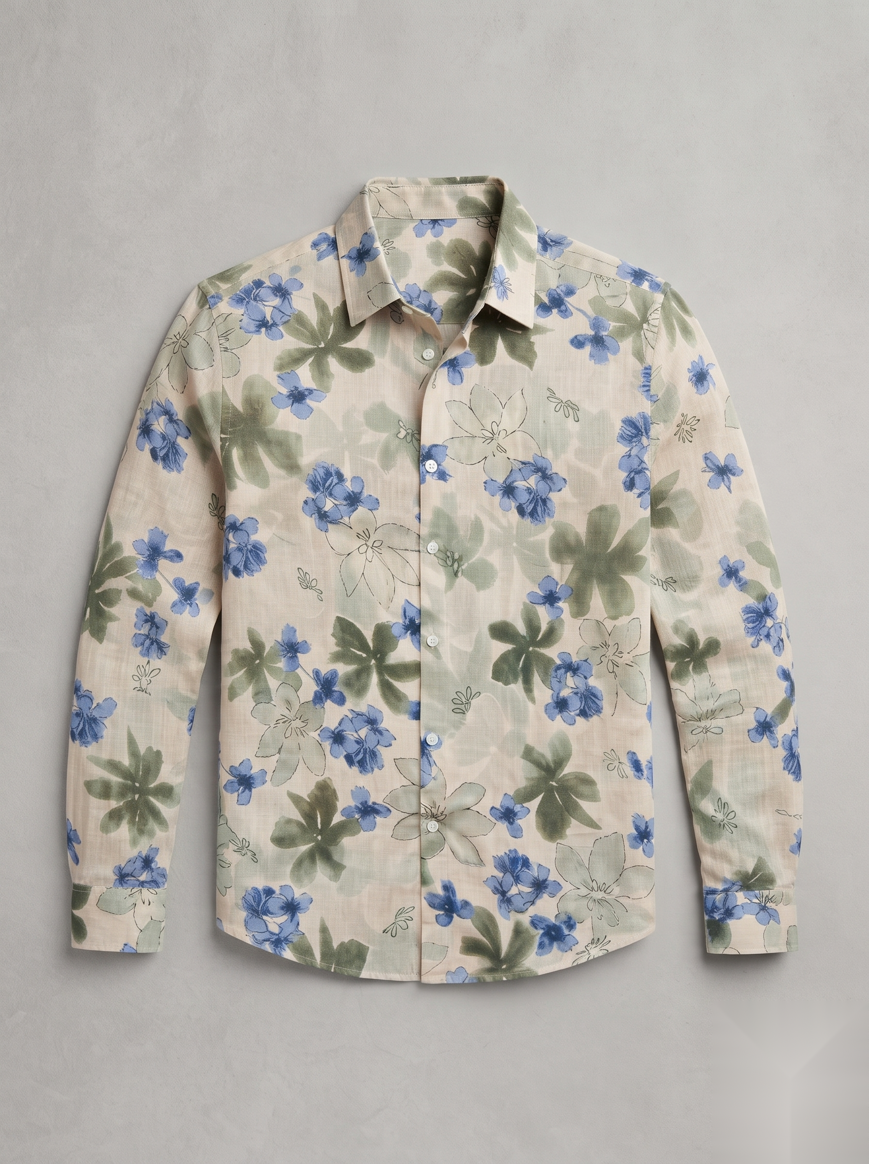 Floral Prints-Linen Shirts-Green