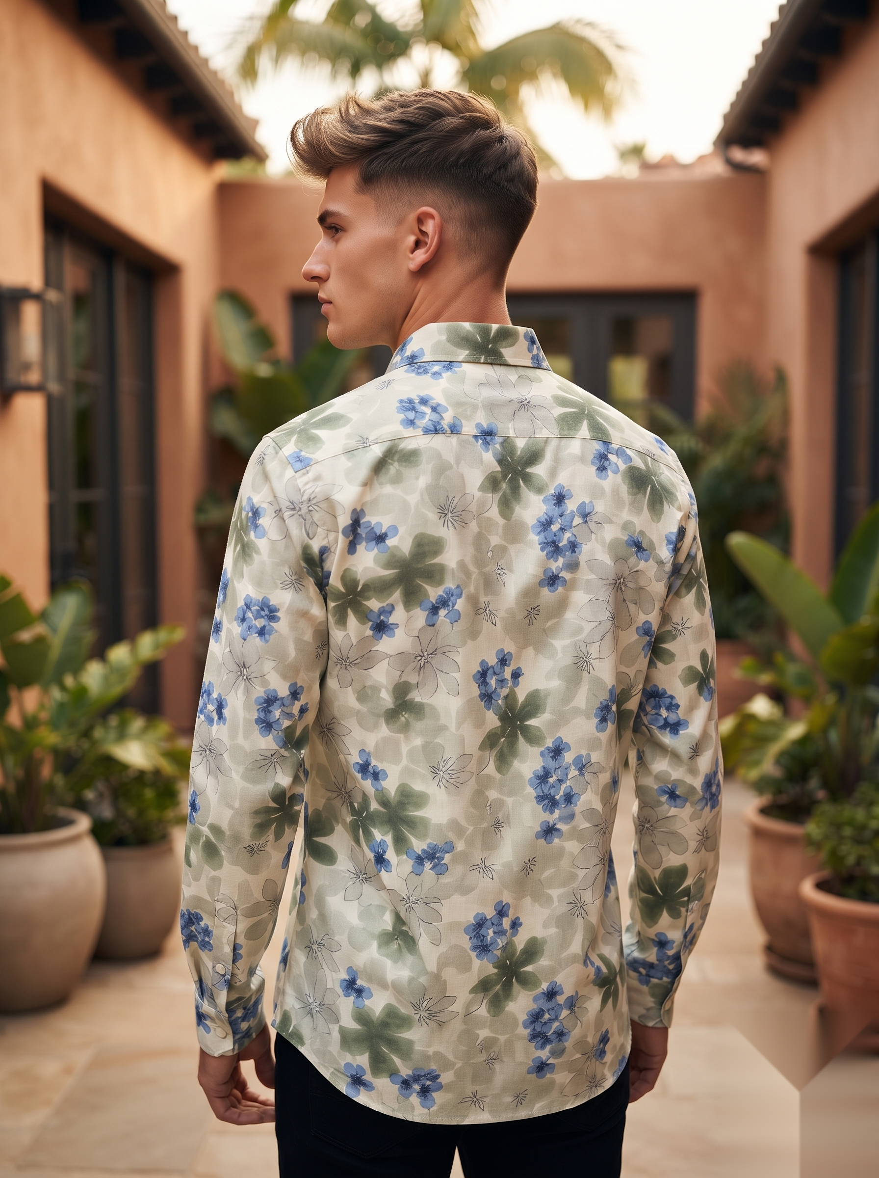 Floral Prints-Linen Shirts-Green