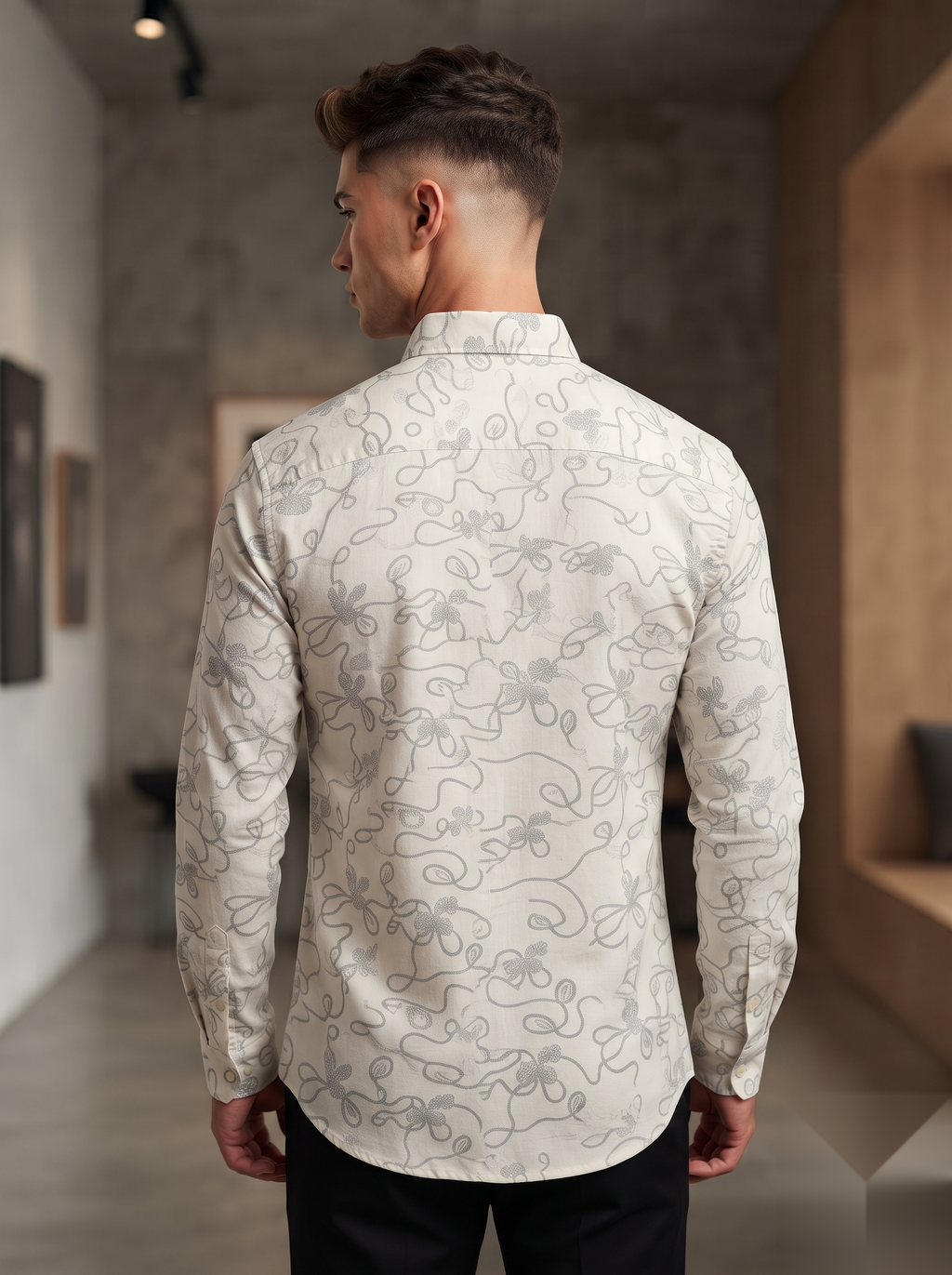 Linen Printed Shirt - Beige Leaves