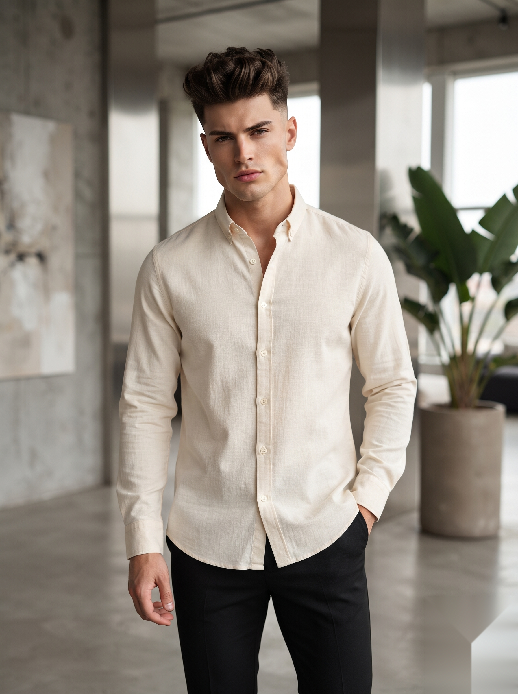 Snipes linen button-down shirt with a collar and long sleeves, showcasing a casual and breathable design for warm weather.