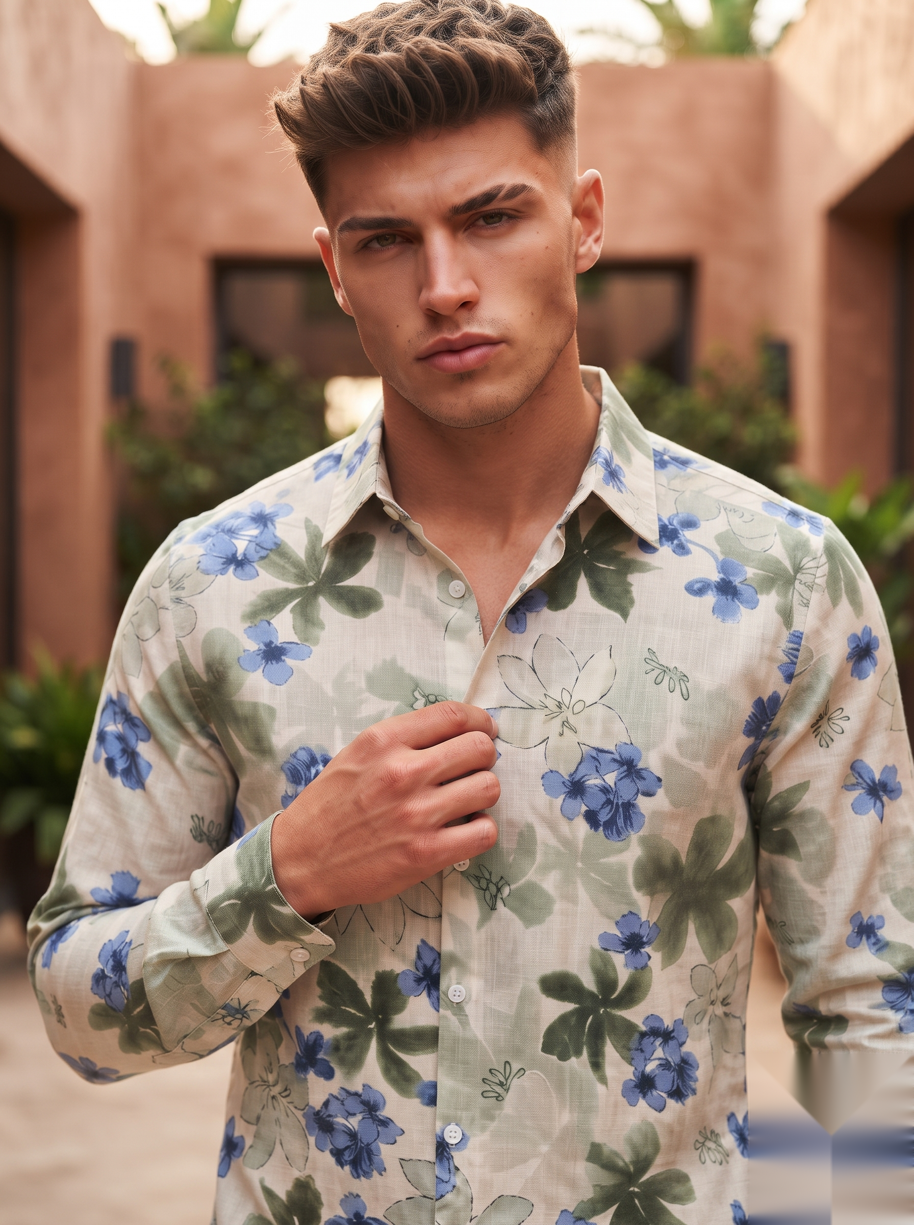 Floral Prints-Linen Shirts-Green