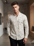 Linen Printed Shirt - Beige Leaves
