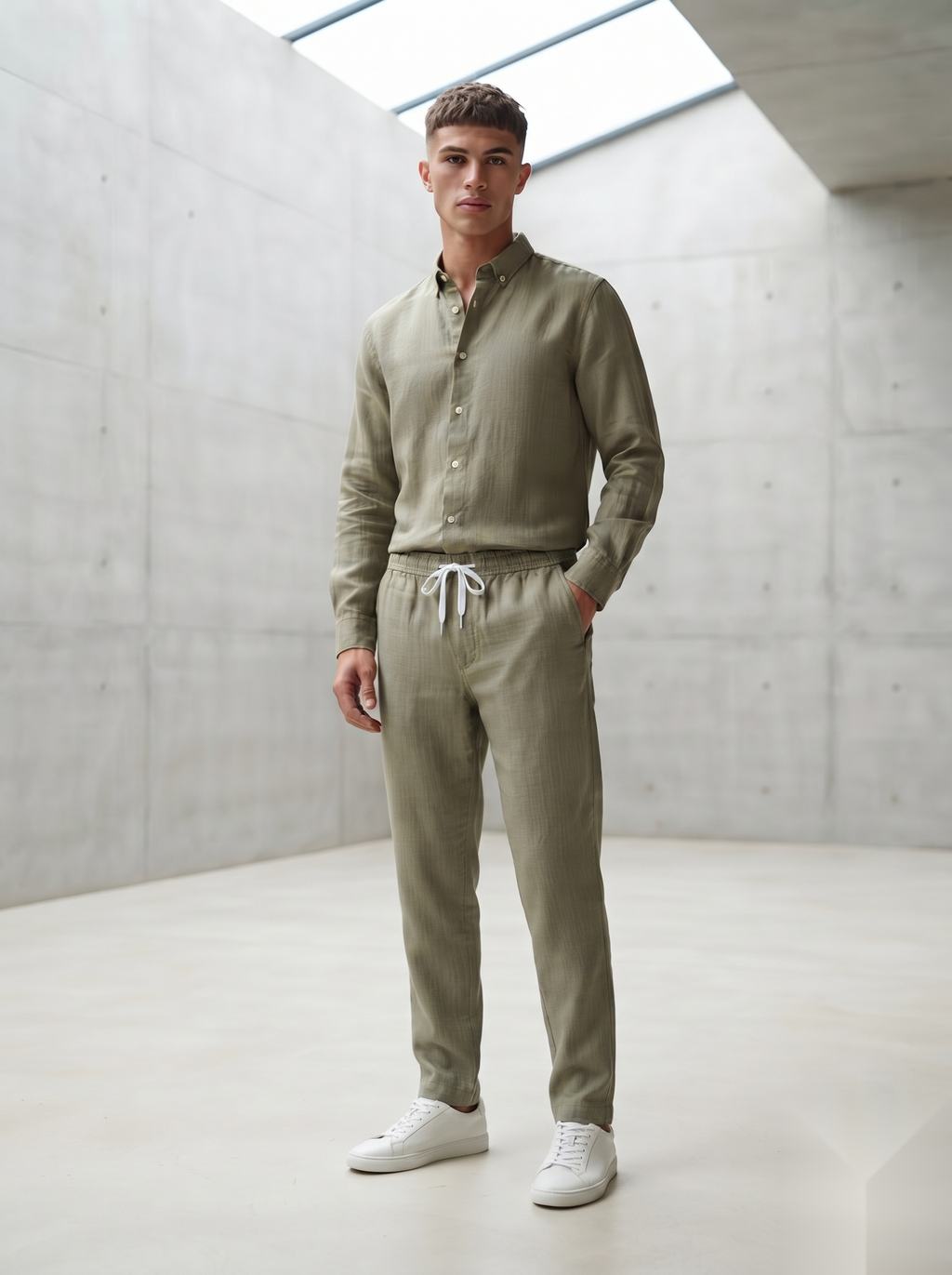 Linen Co-ord set - Pista green