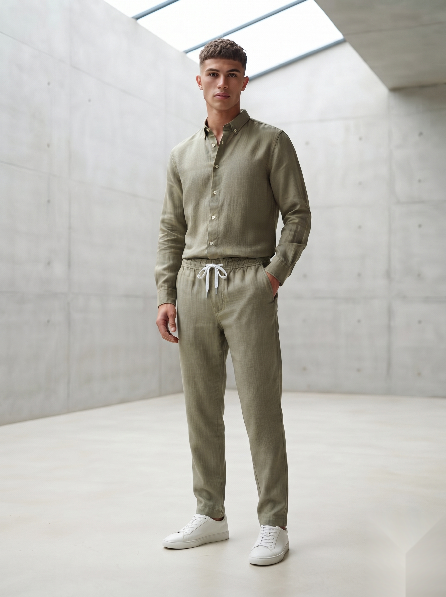 Linen Co-ord set - Pista green