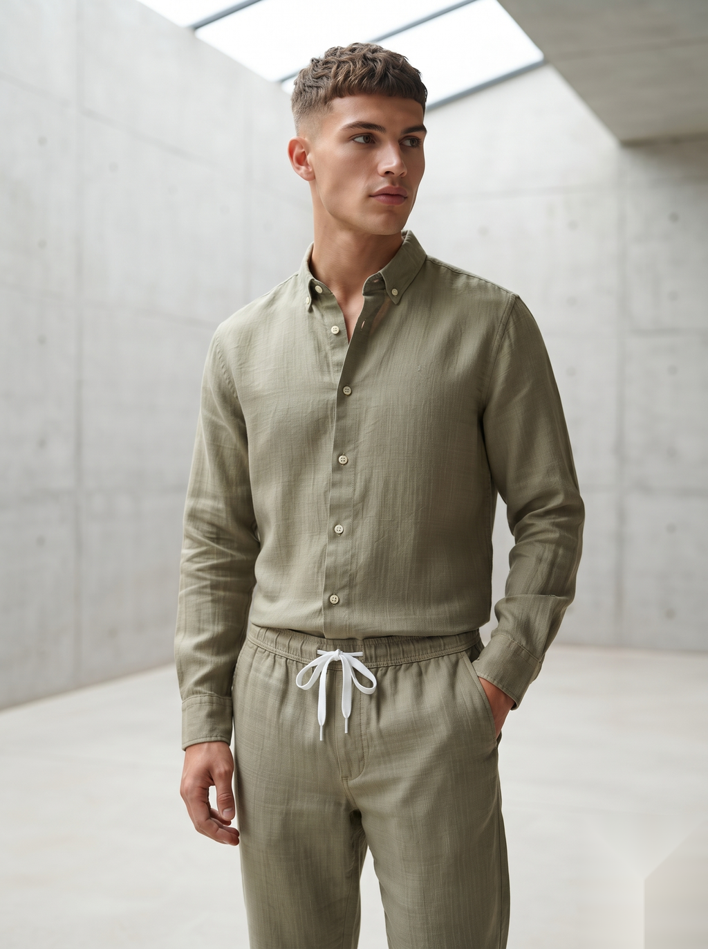 Linen Co-ord set - Pista green