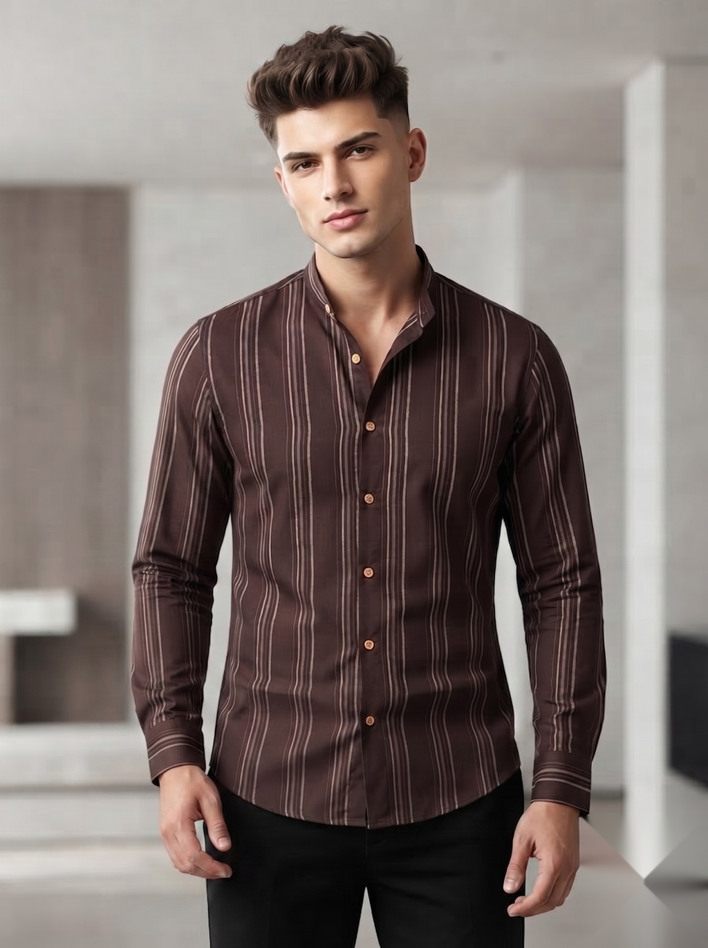 Mandarin Linen Stripes Shirts