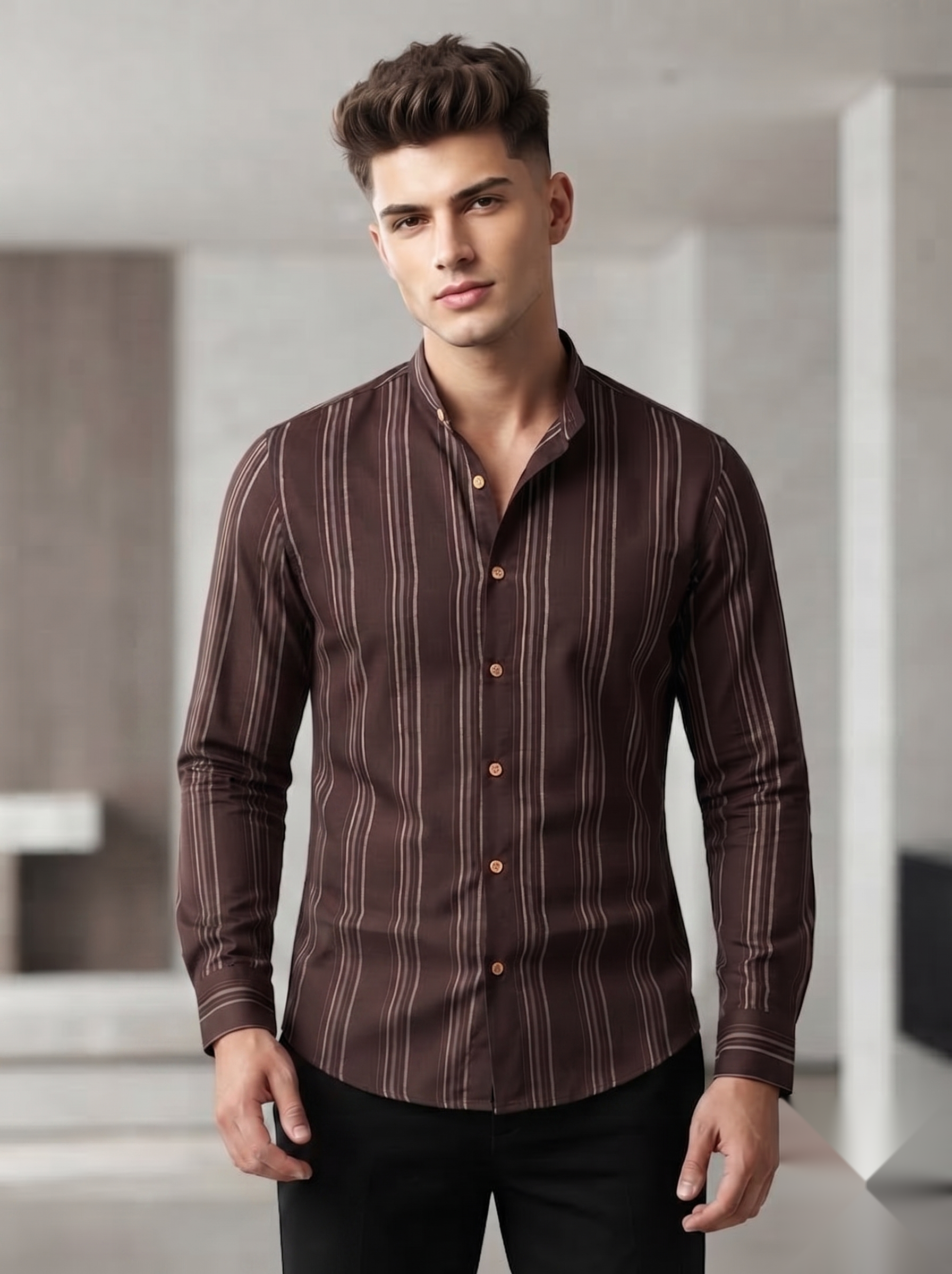 Mandarin Linen Stripes Shirts