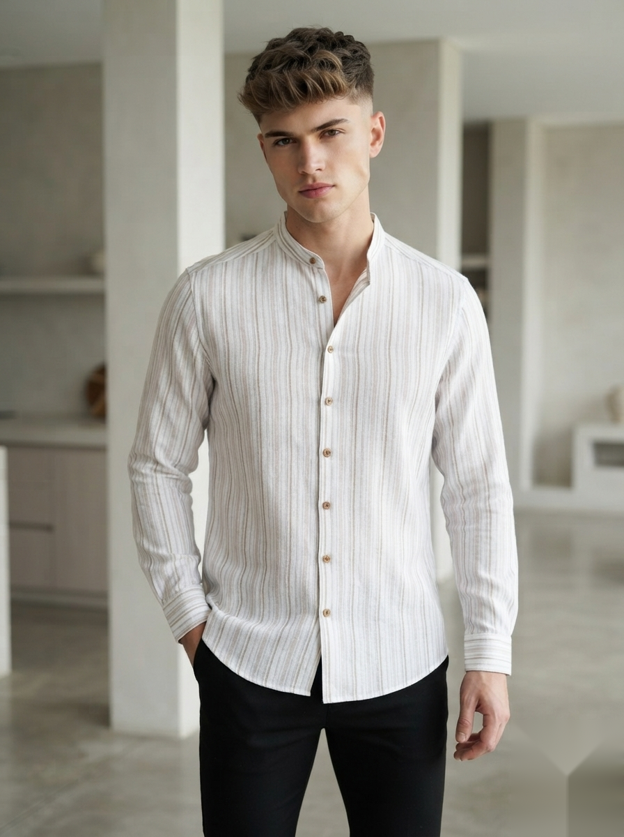 Mandarin Linen Stripes Shirts