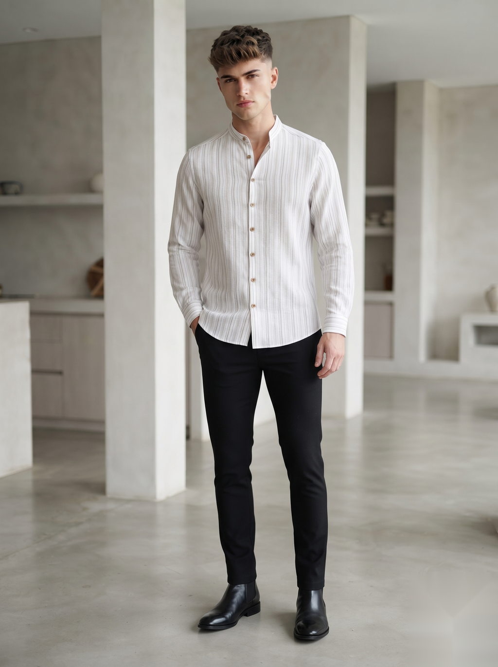 Mandarin Linen Stripes Shirts