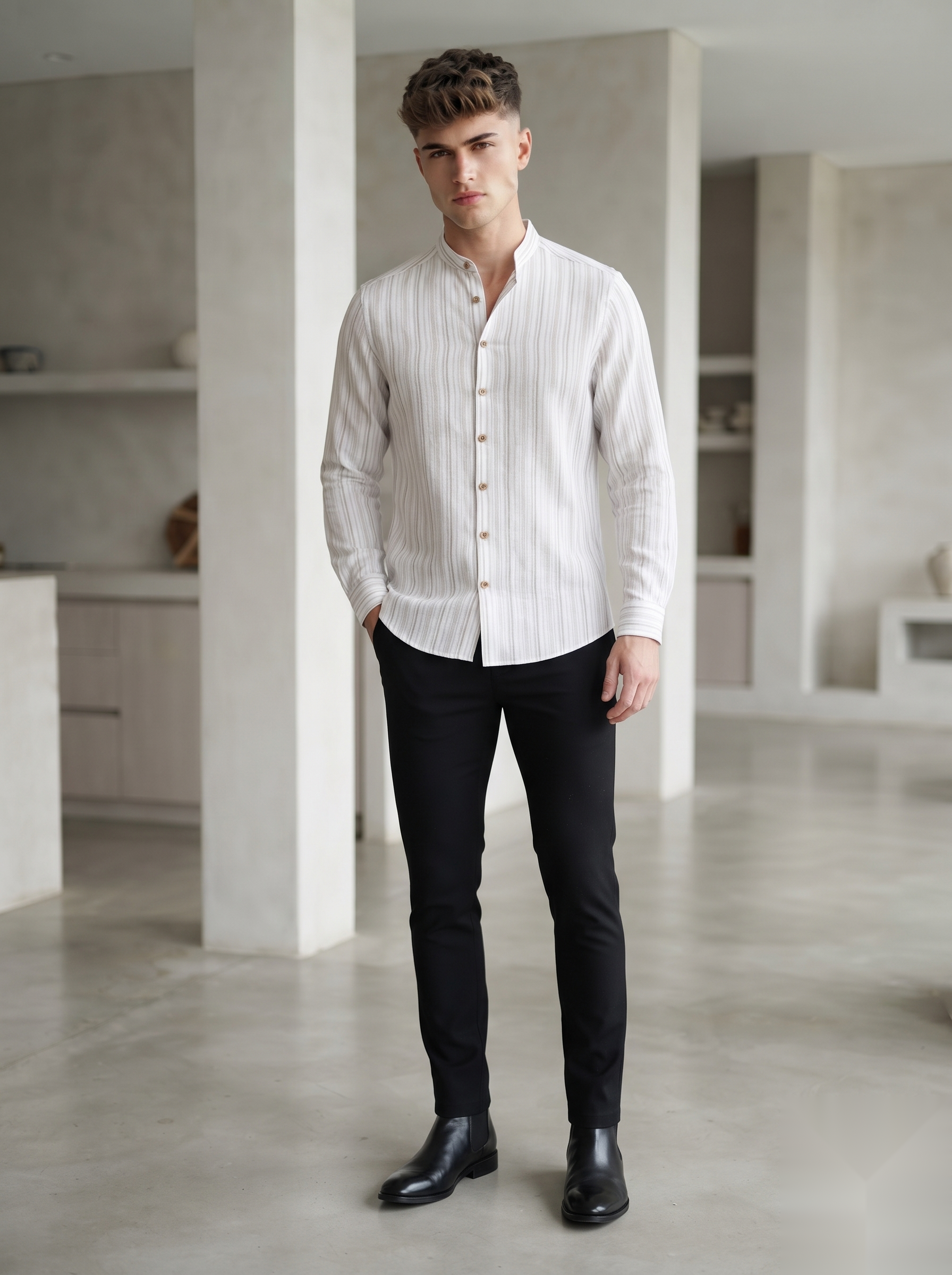 Mandarin Linen Stripes Shirts