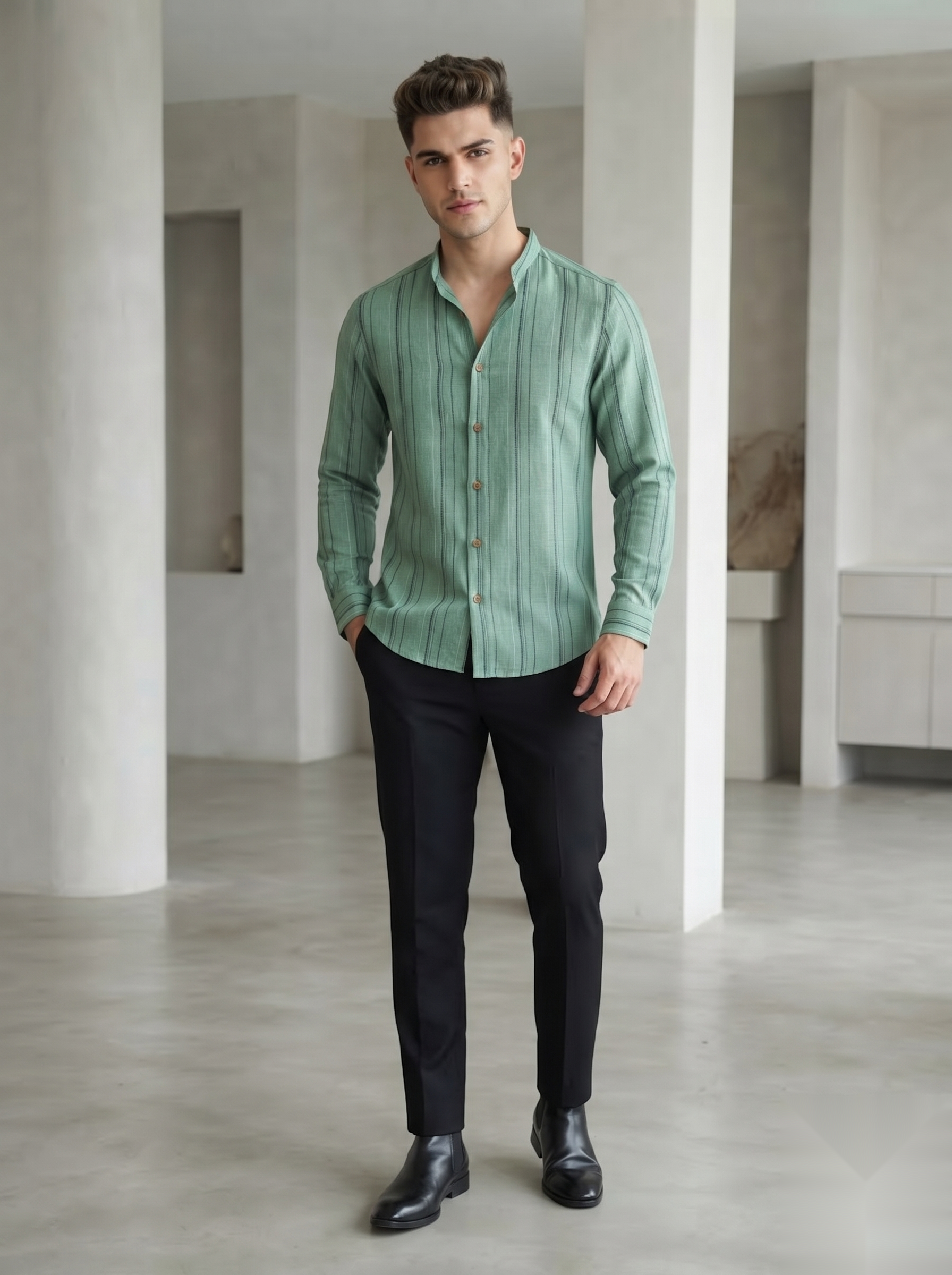 Mandarin Linen Stripes Shirts