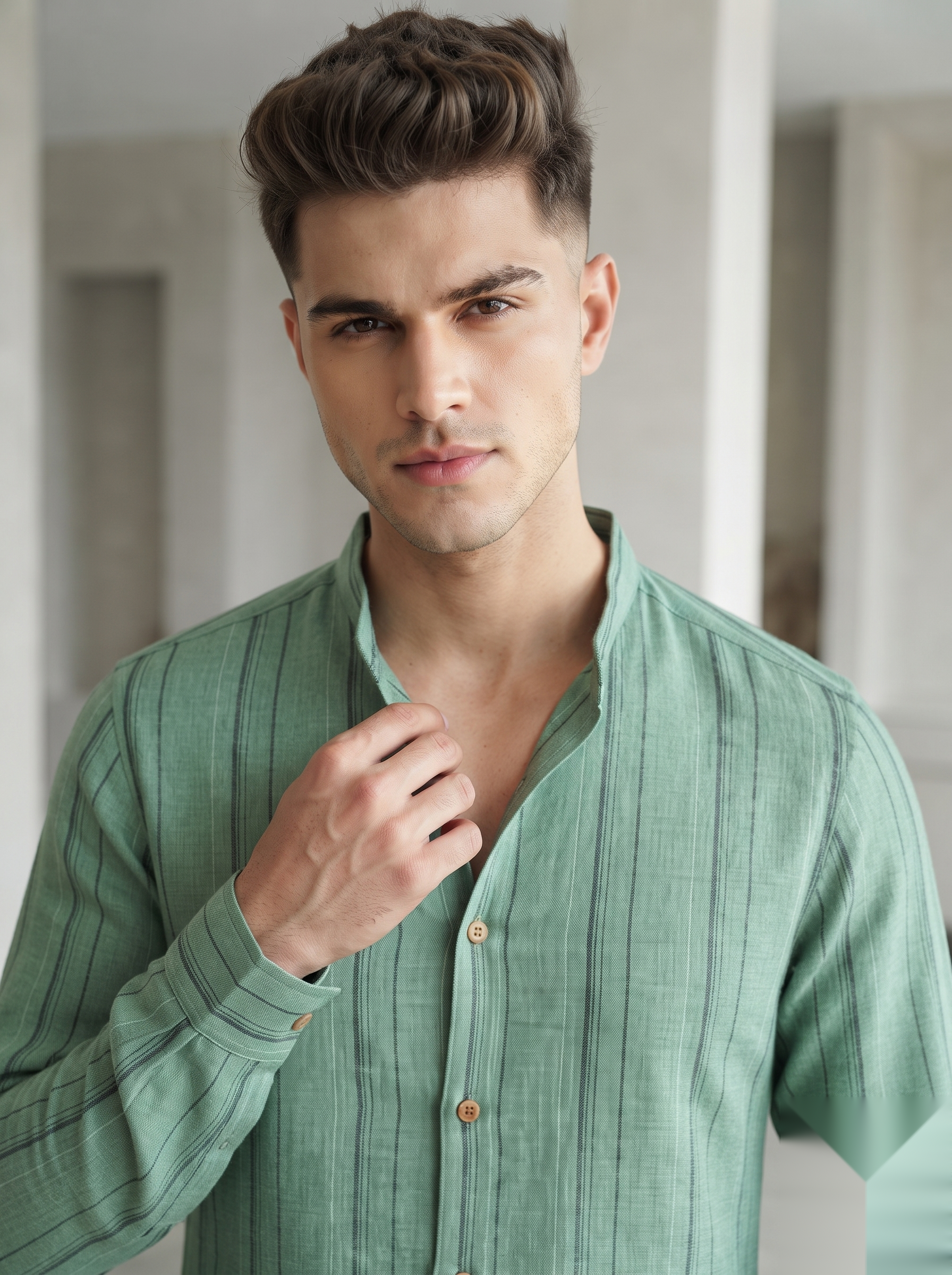 Mandarin Linen Stripes Shirts