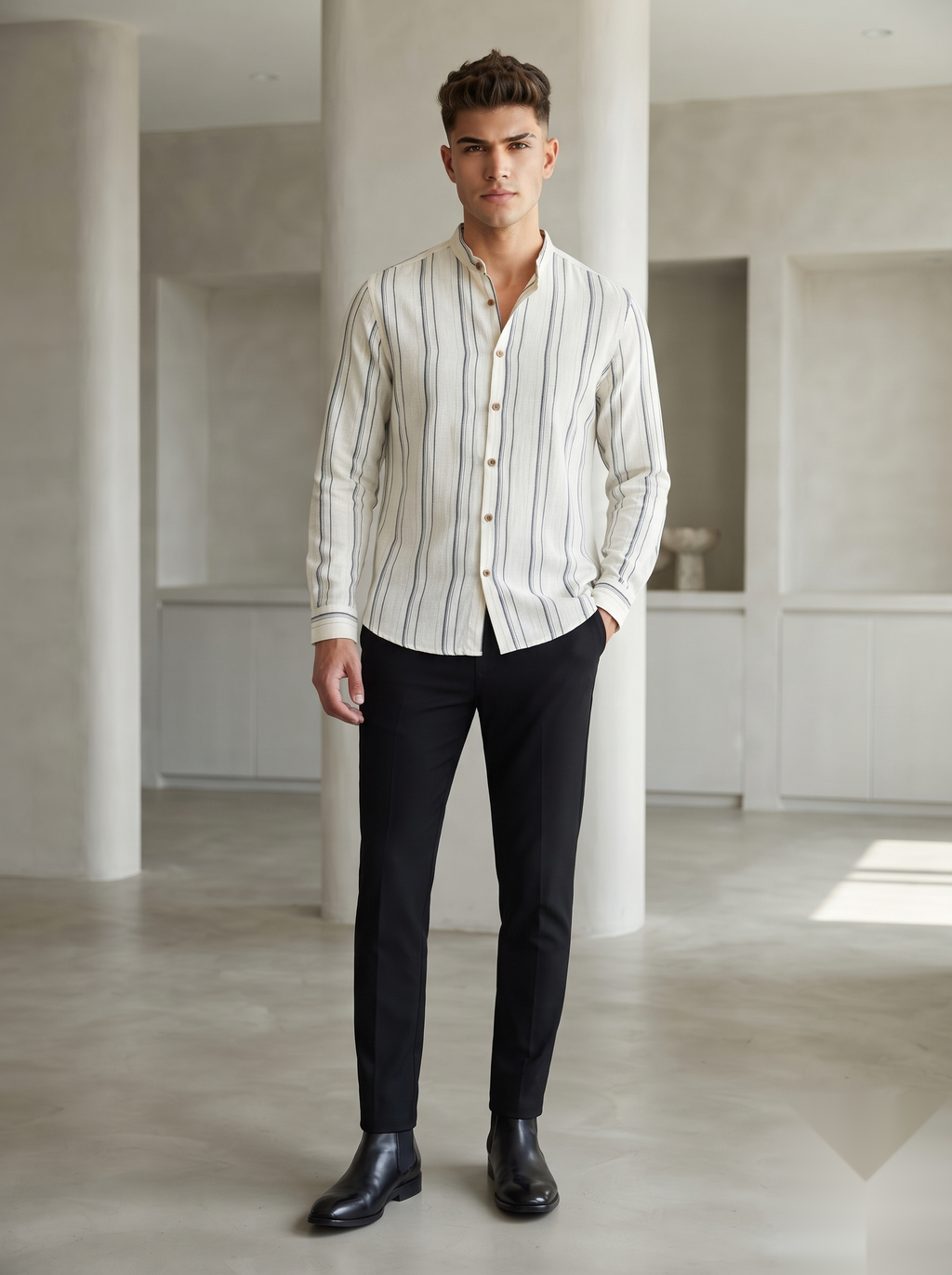 Mandarin Linen Stripes Shirts
