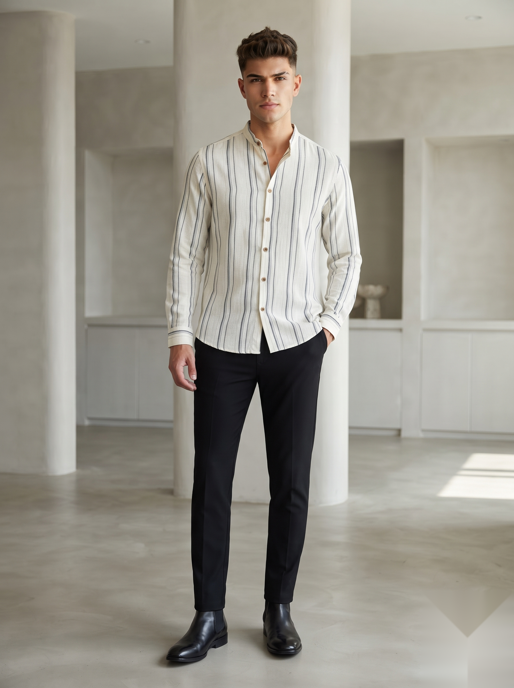 Mandarin Linen Stripes Shirts