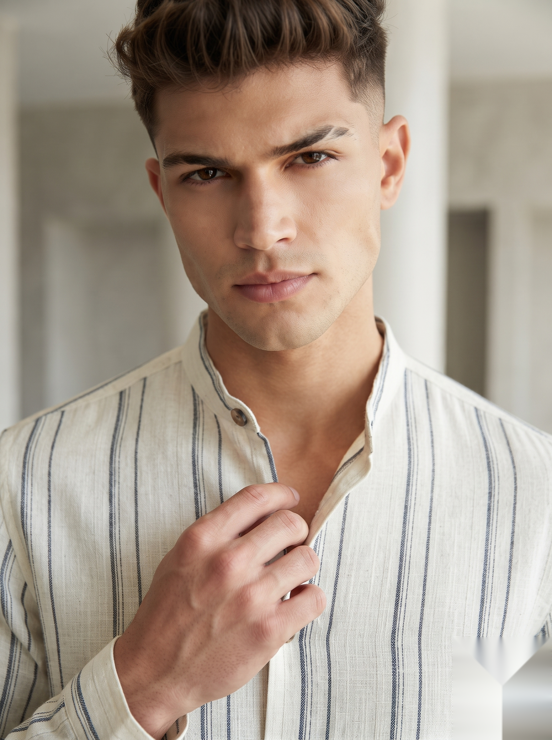 Mandarin Linen Stripes Shirts