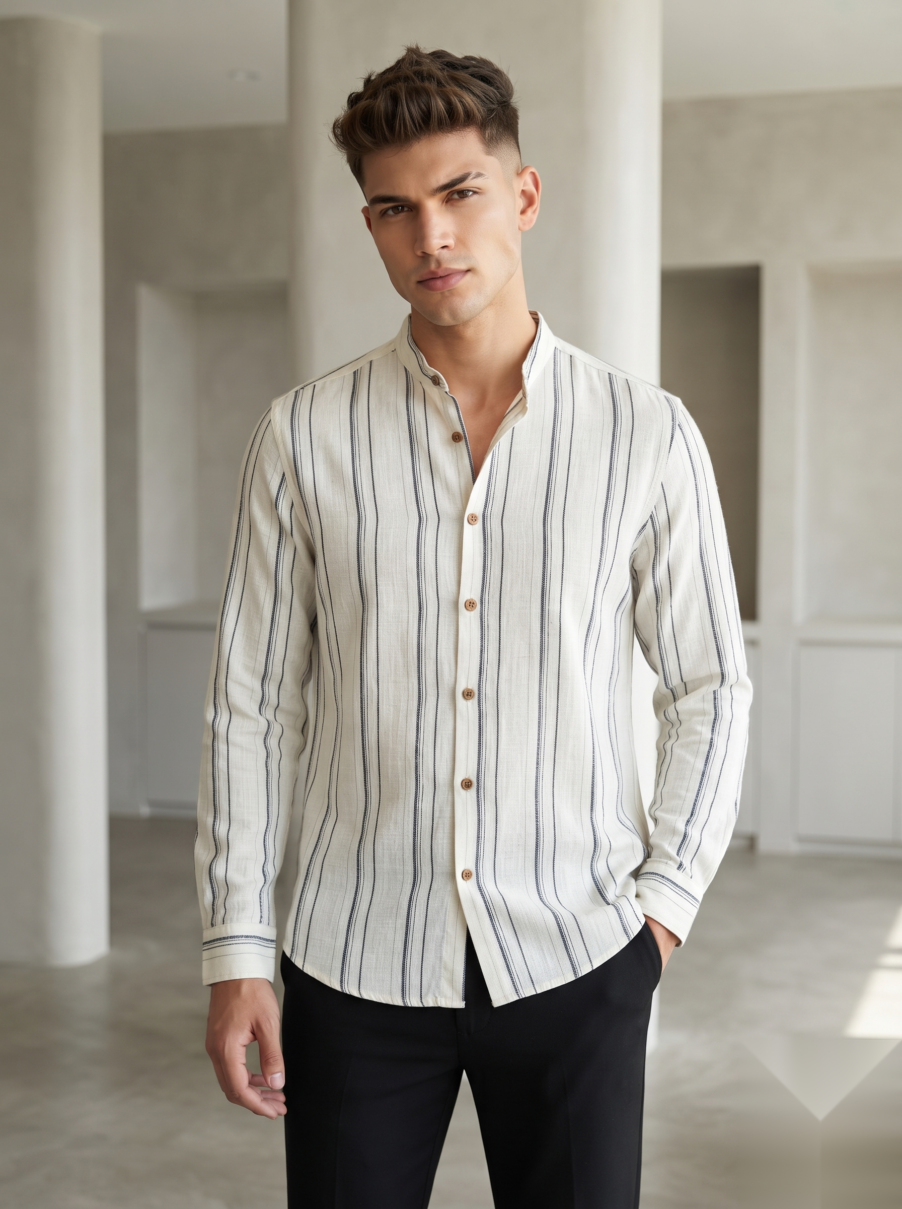Mandarin Linen Stripes Shirts