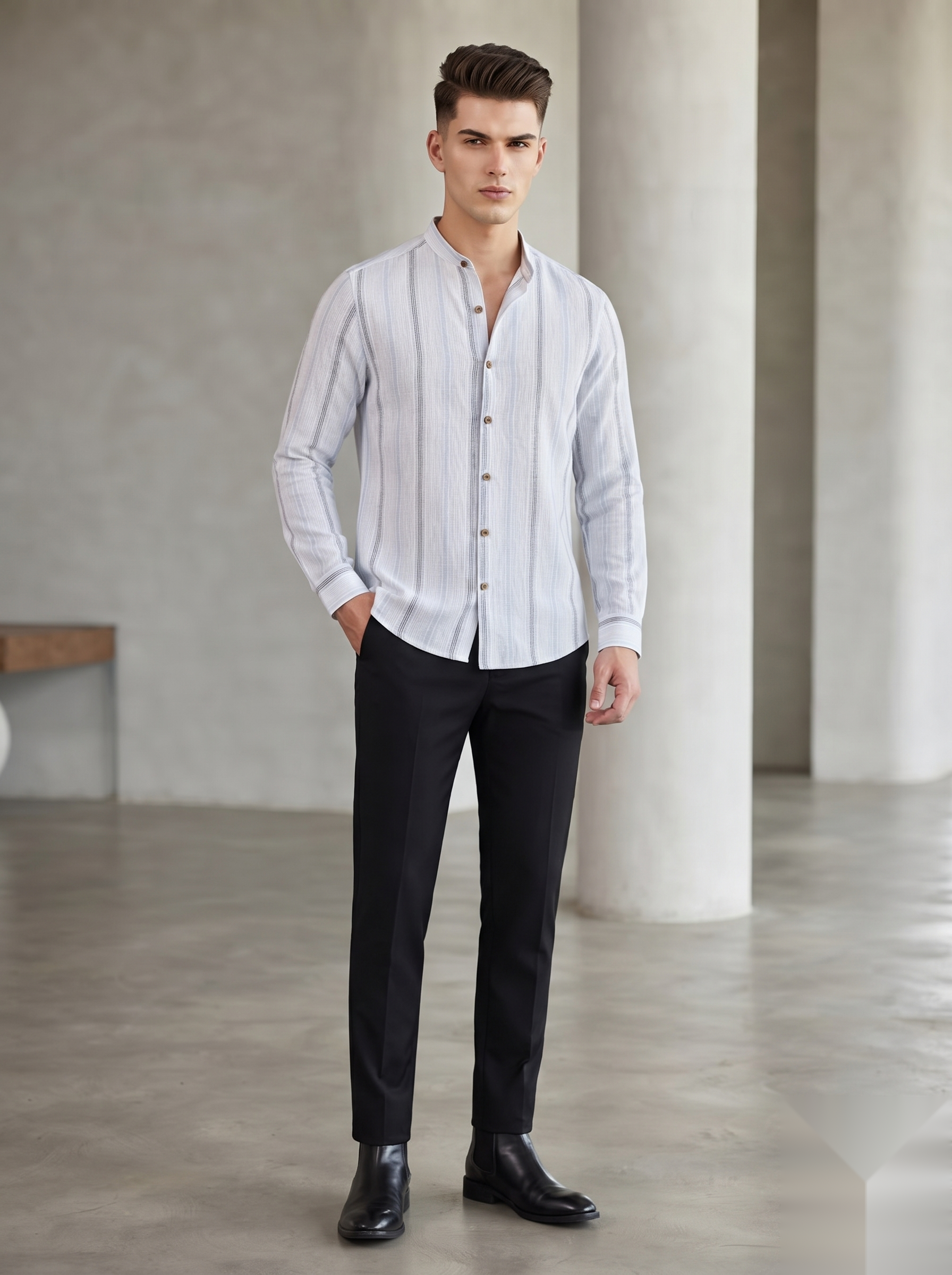 Mandarin Linen Stripes Shirts