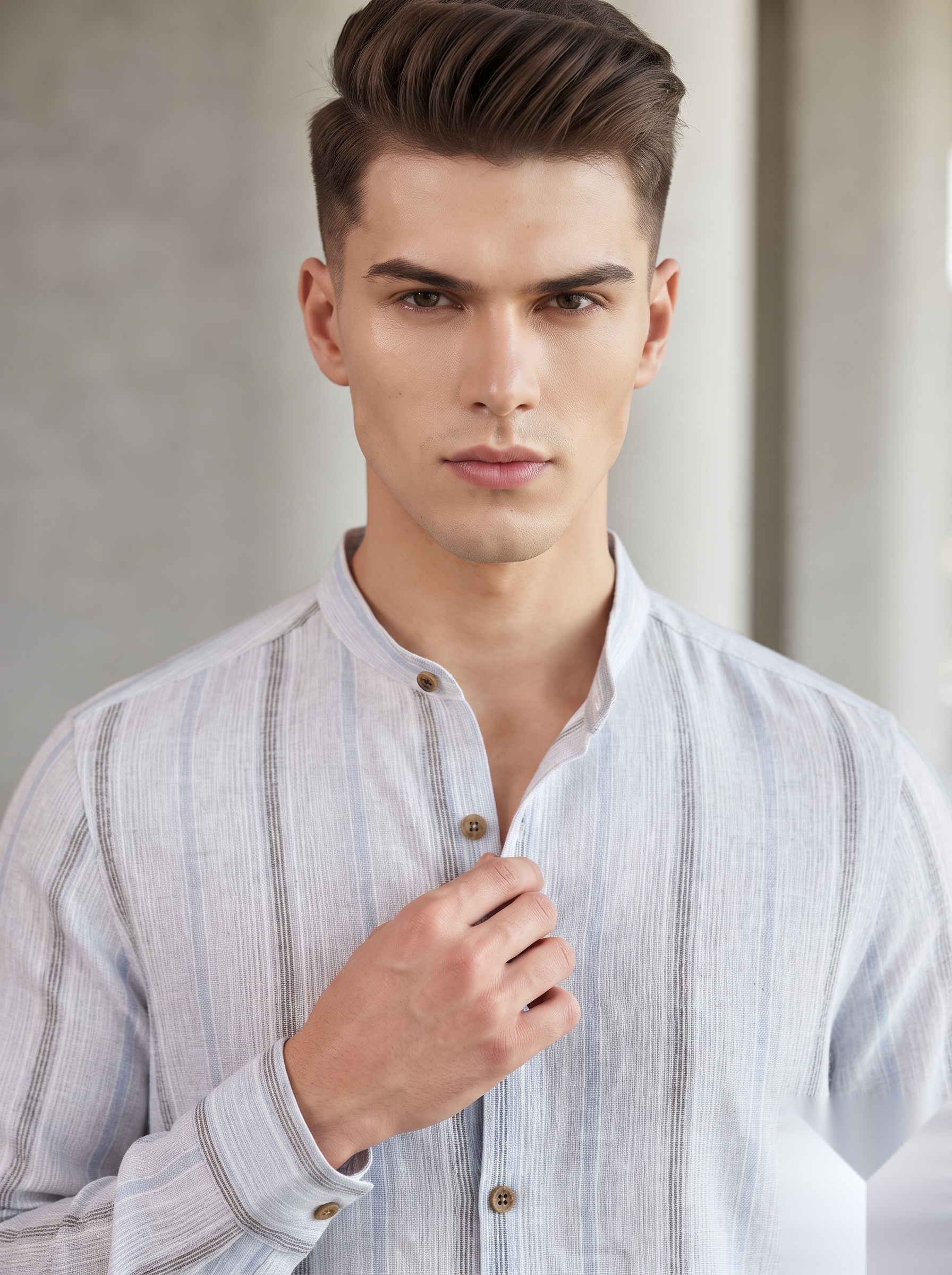 Mandarin Linen Stripes Shirts