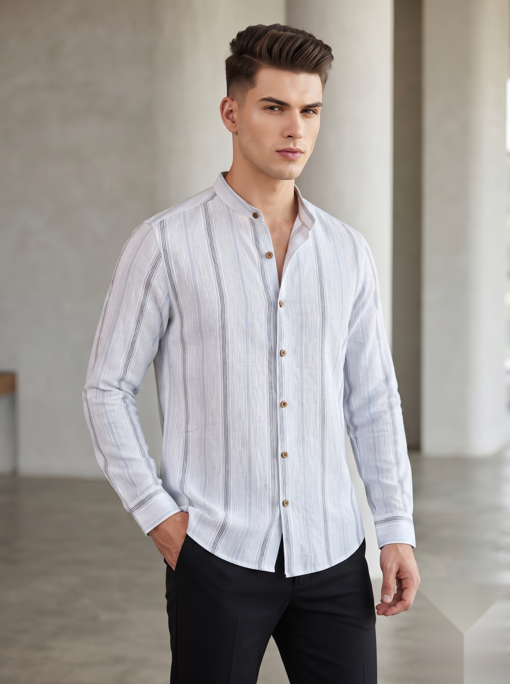 Mandarin Linen Stripes Shirts