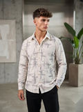 Snipes corduroy printed shirt with colorful pattern, long sleeves, and classic collar, shown on a hanger.