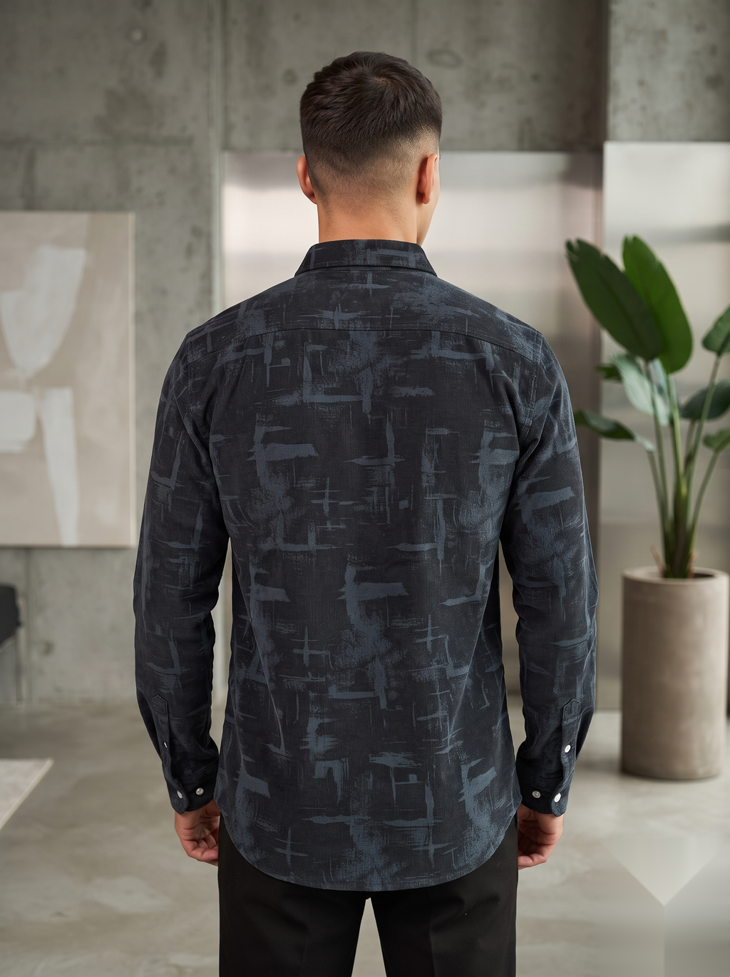 Snipes corduroy printed shirt featuring a colorful pattern, long sleeves, and a classic collar, displayed on a white background.