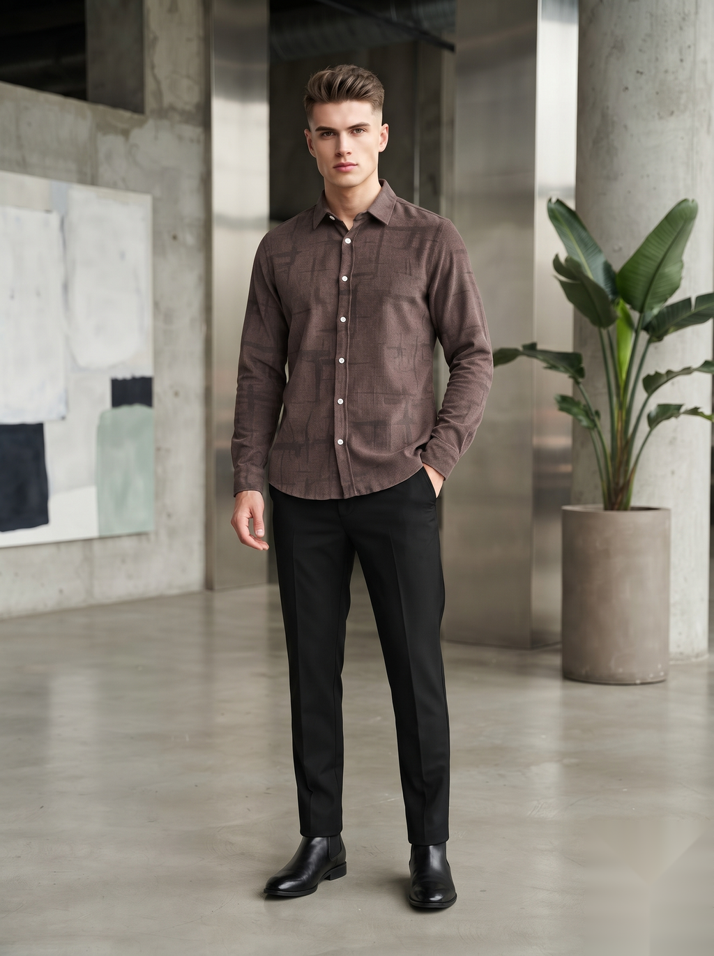 Snipes corduroy printed shirt with a colorful pattern, long sleeves, and classic collar, shown on a white background.