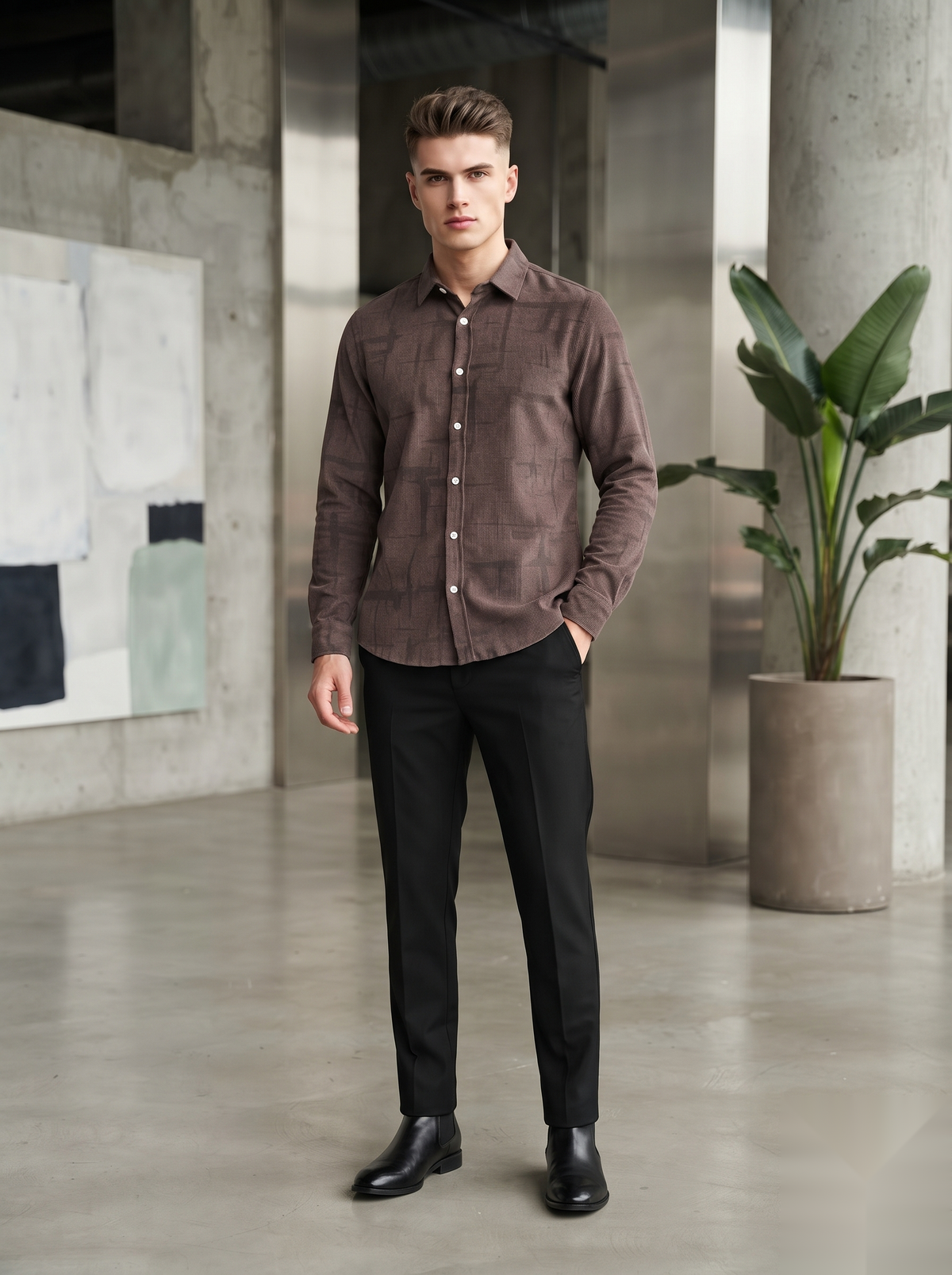 Snipes corduroy printed shirt with a colorful pattern, long sleeves, and classic collar, shown on a white background.