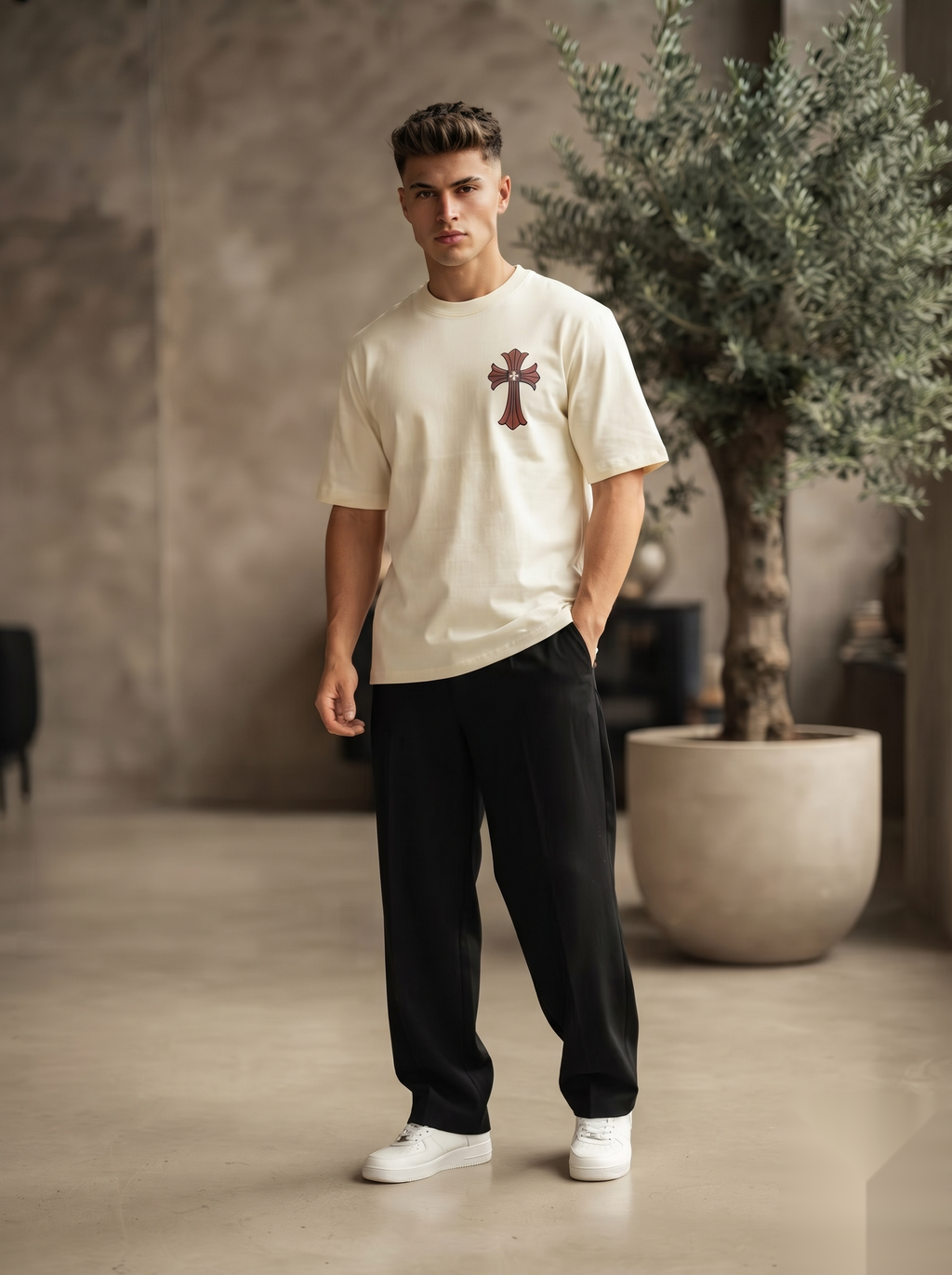 Gothic Cross Graphic Oversized T-Shirt