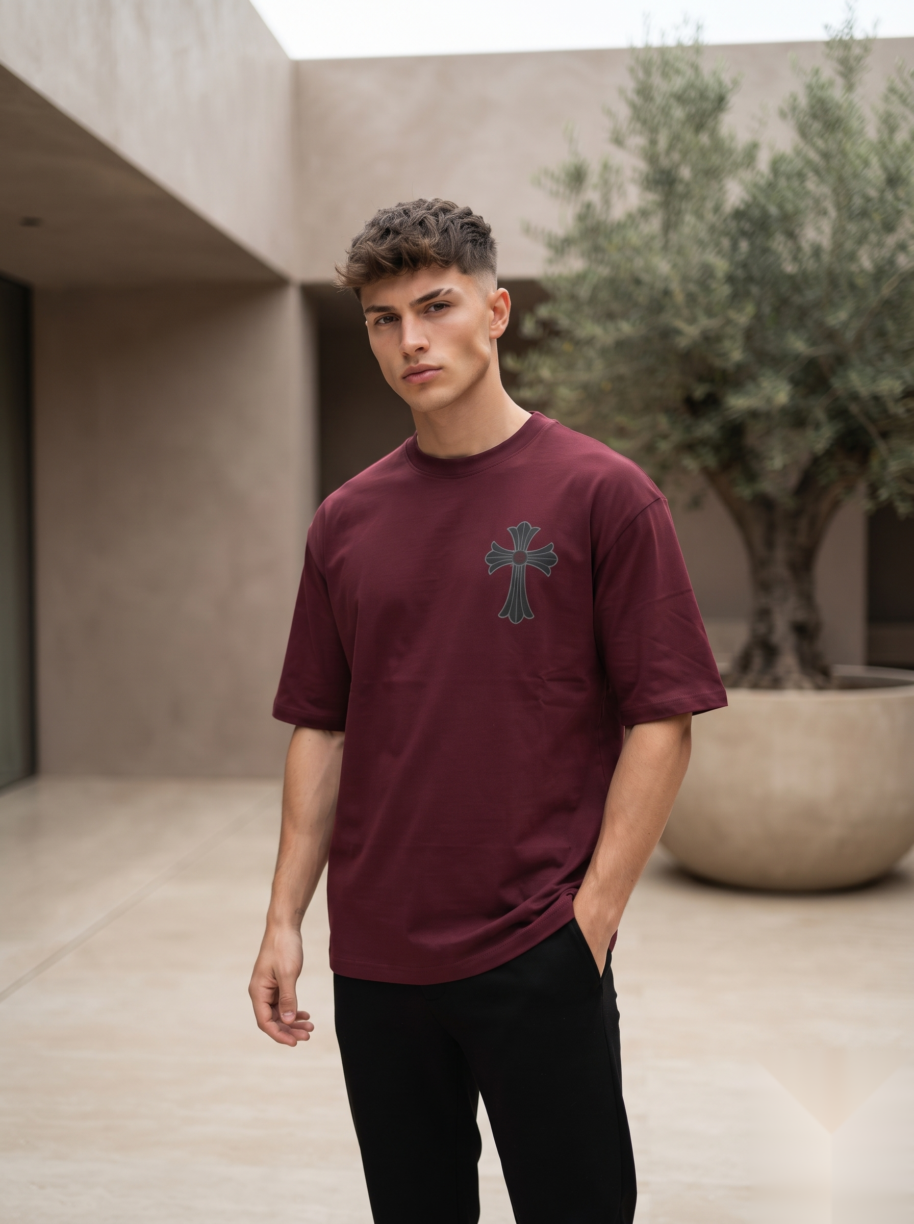 Gothic Cross Graphic Oversized T-Shirt