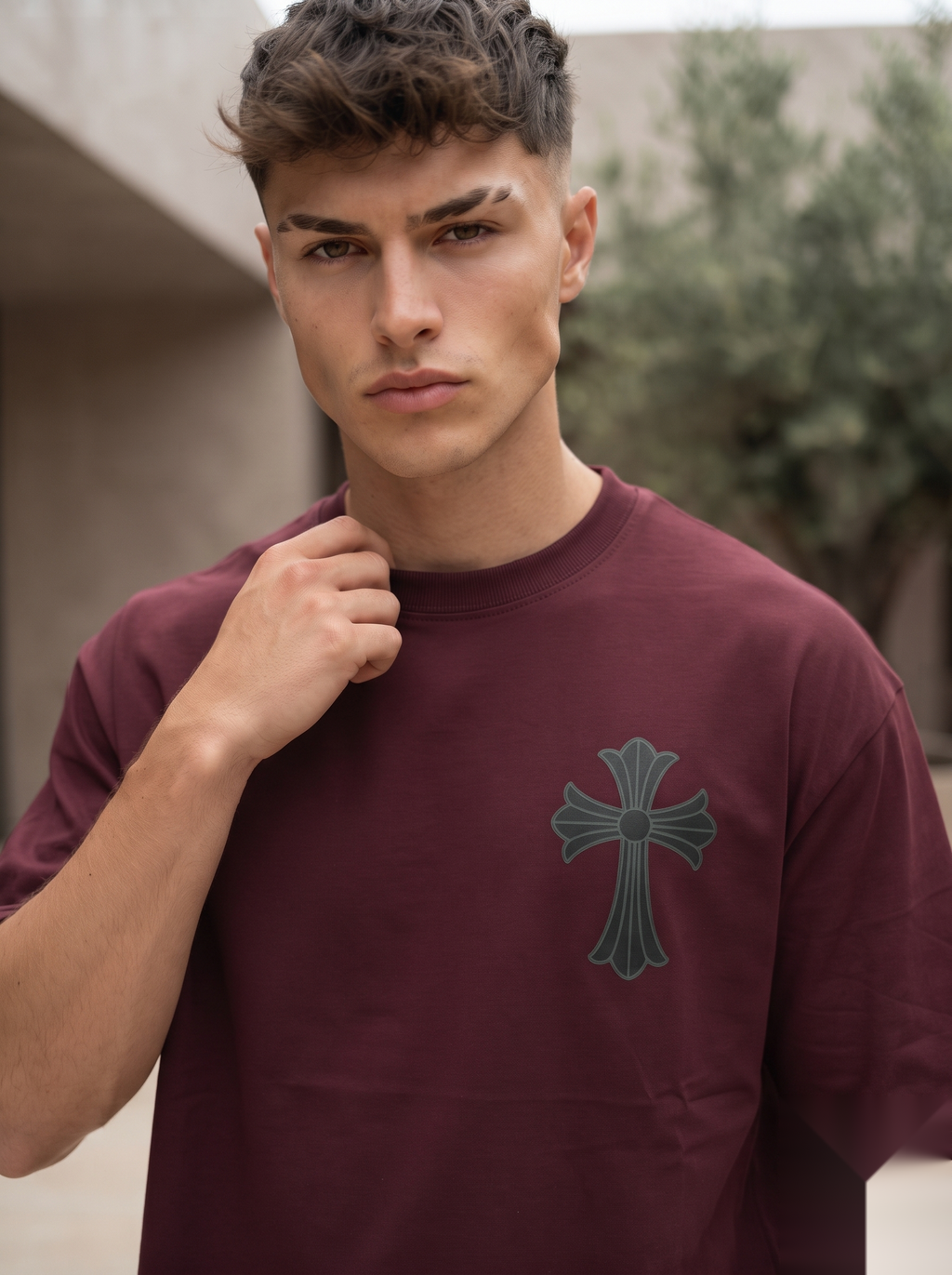 Gothic Cross Graphic Oversized T-Shirt