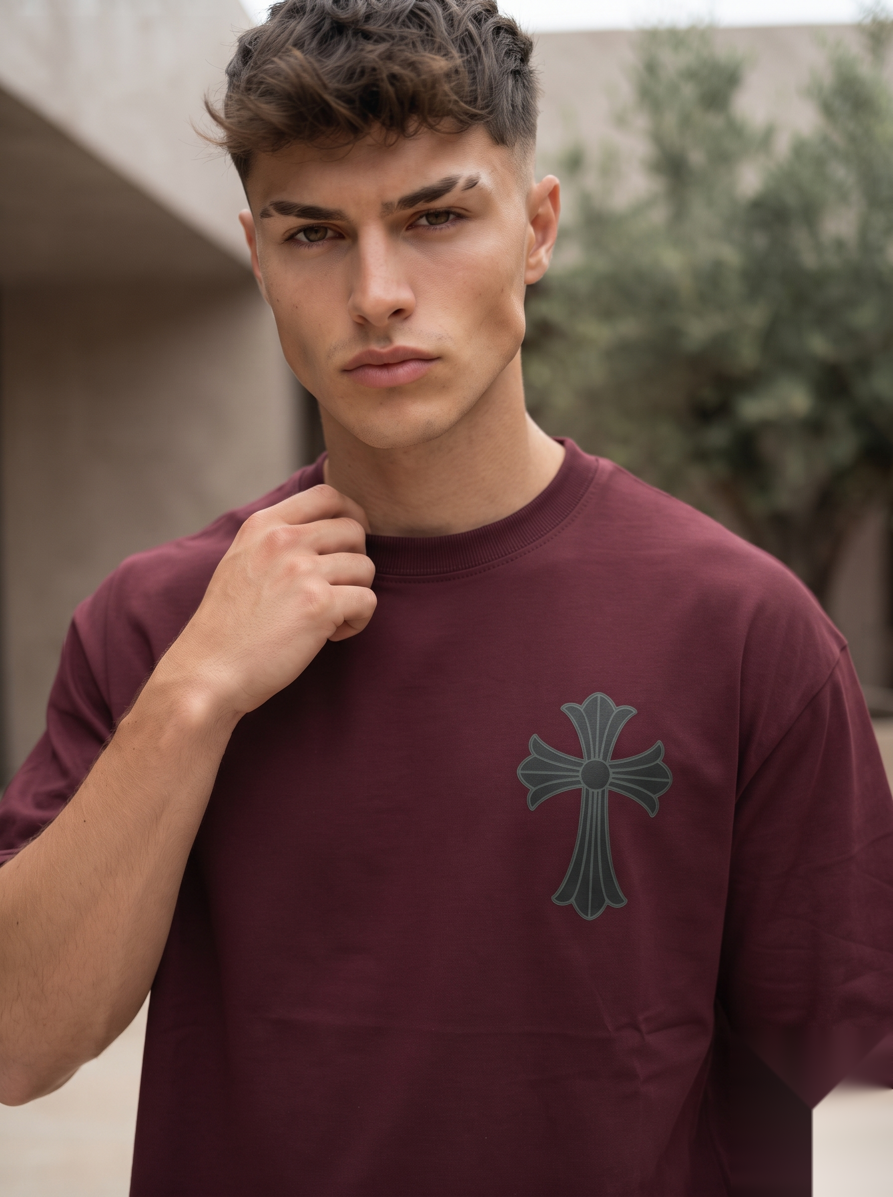 Gothic Cross Graphic Oversized T-Shirt