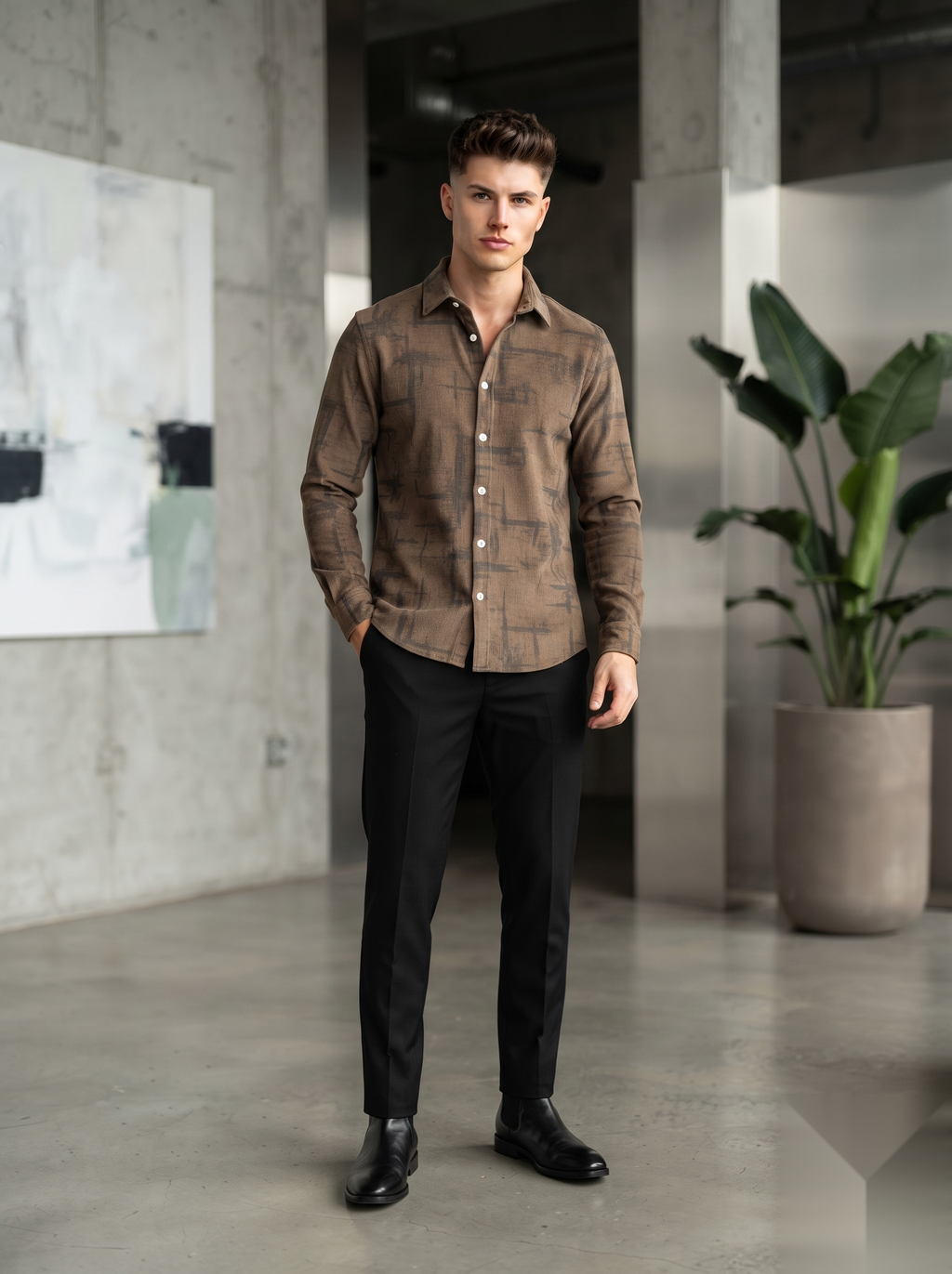 Snipes corduroy printed shirt with button-up front and collar, featuring a colorful printed design on a textured fabric.