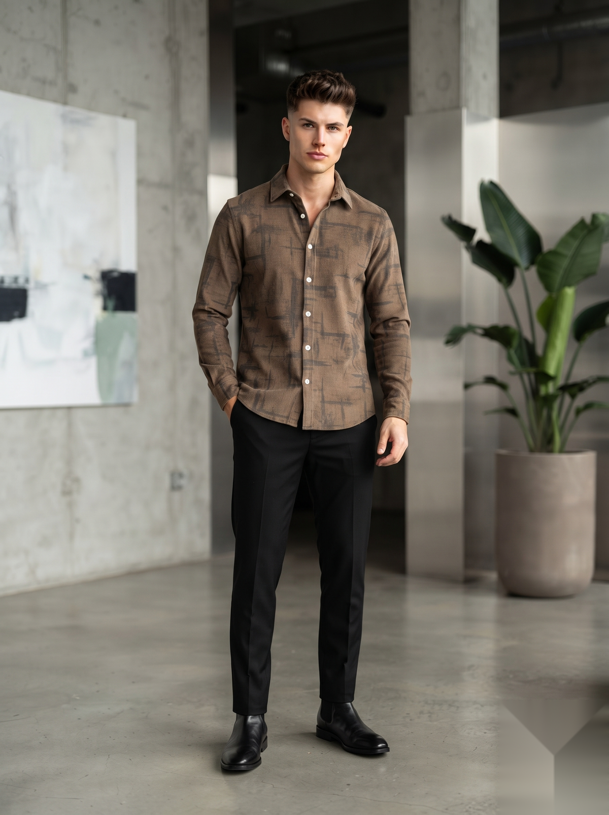 Snipes corduroy printed shirt with button-up front and collar, featuring a colorful printed design on a textured fabric.