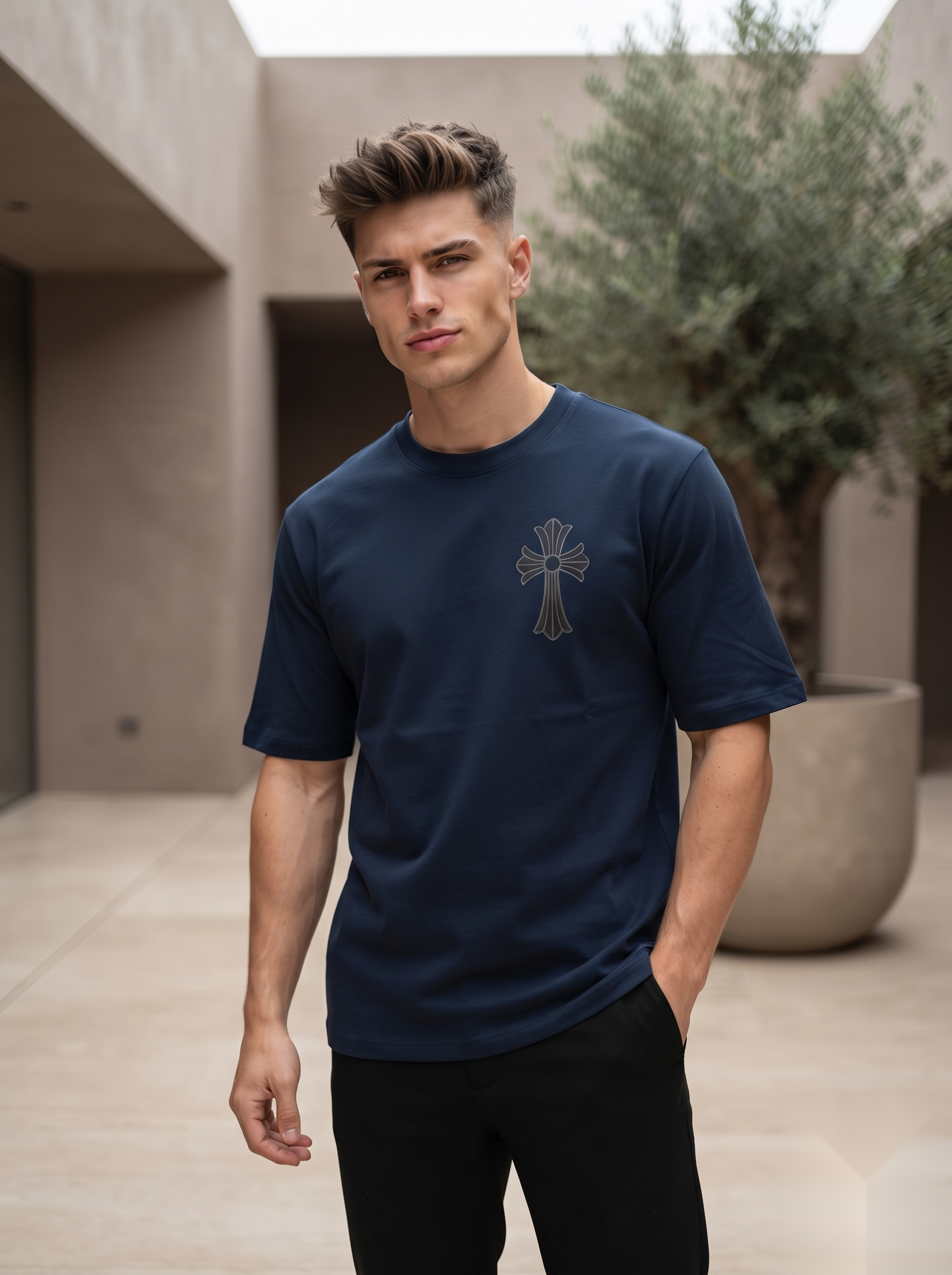 Gothic Cross Graphic Oversized T-Shirt