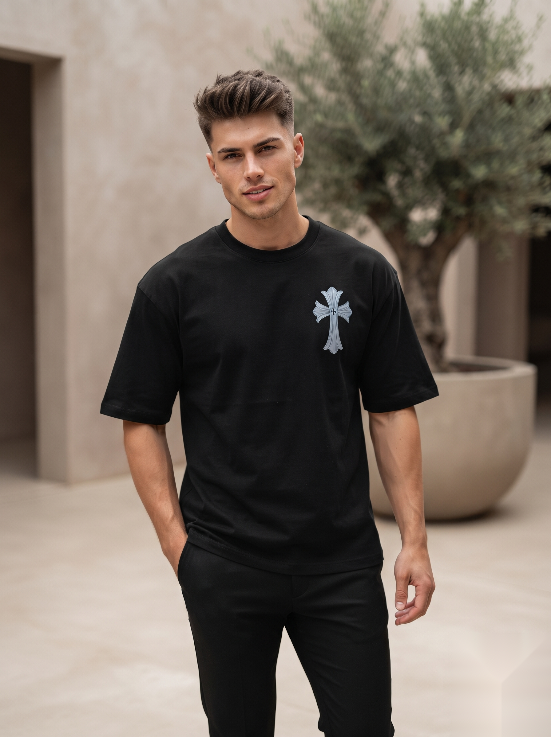 Gothic Cross Graphic Oversized T-Shirt