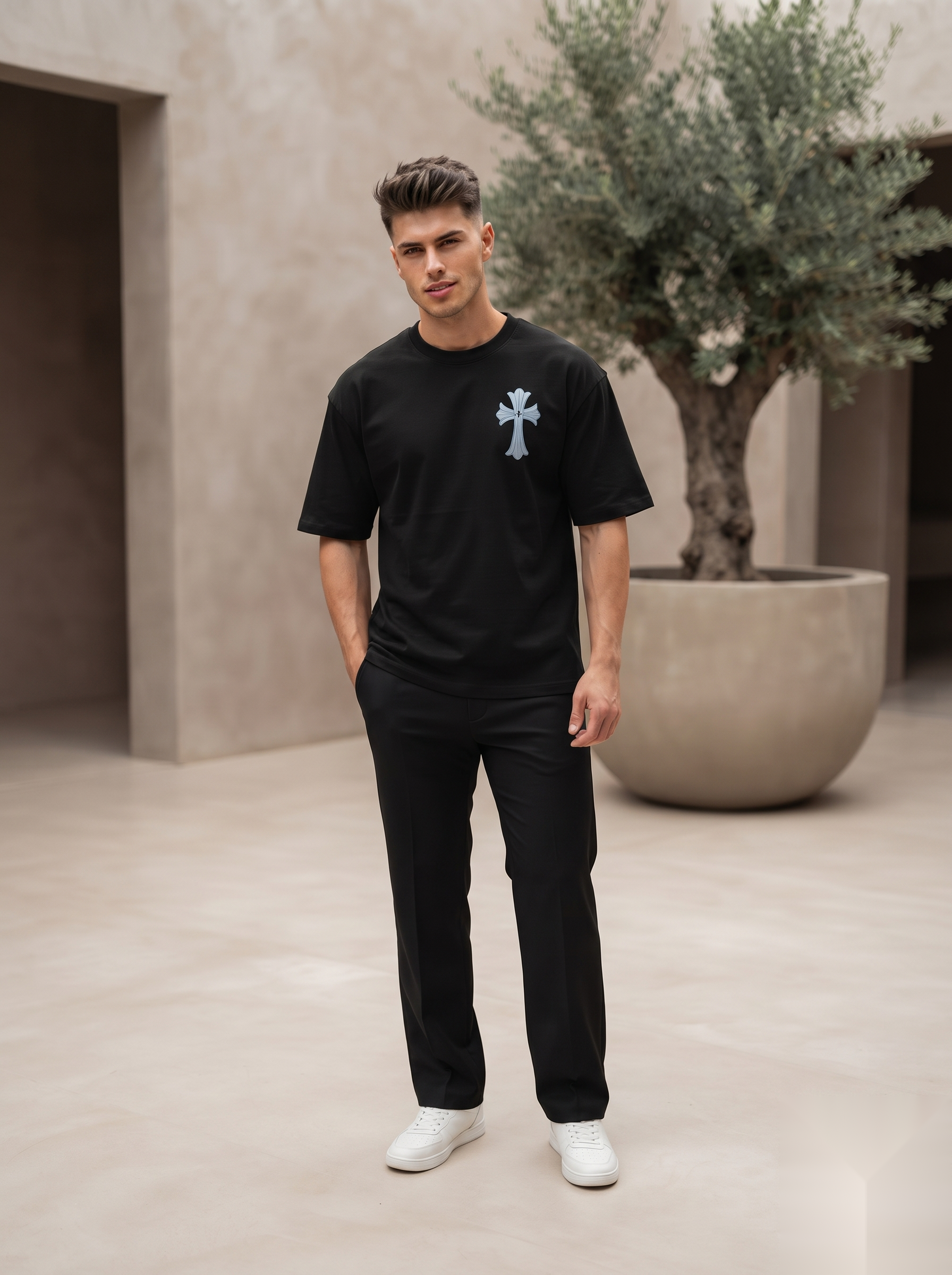 Gothic Cross Graphic Oversized T-Shirt