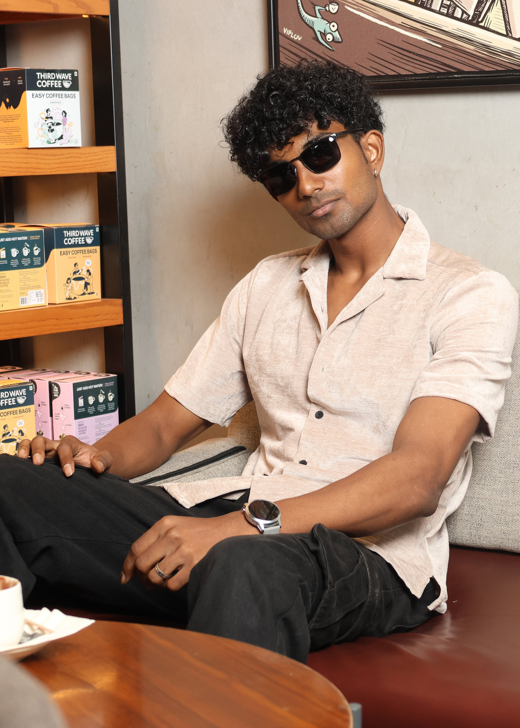 Velvet Half Sleeve Shirt - Beige - Snipes