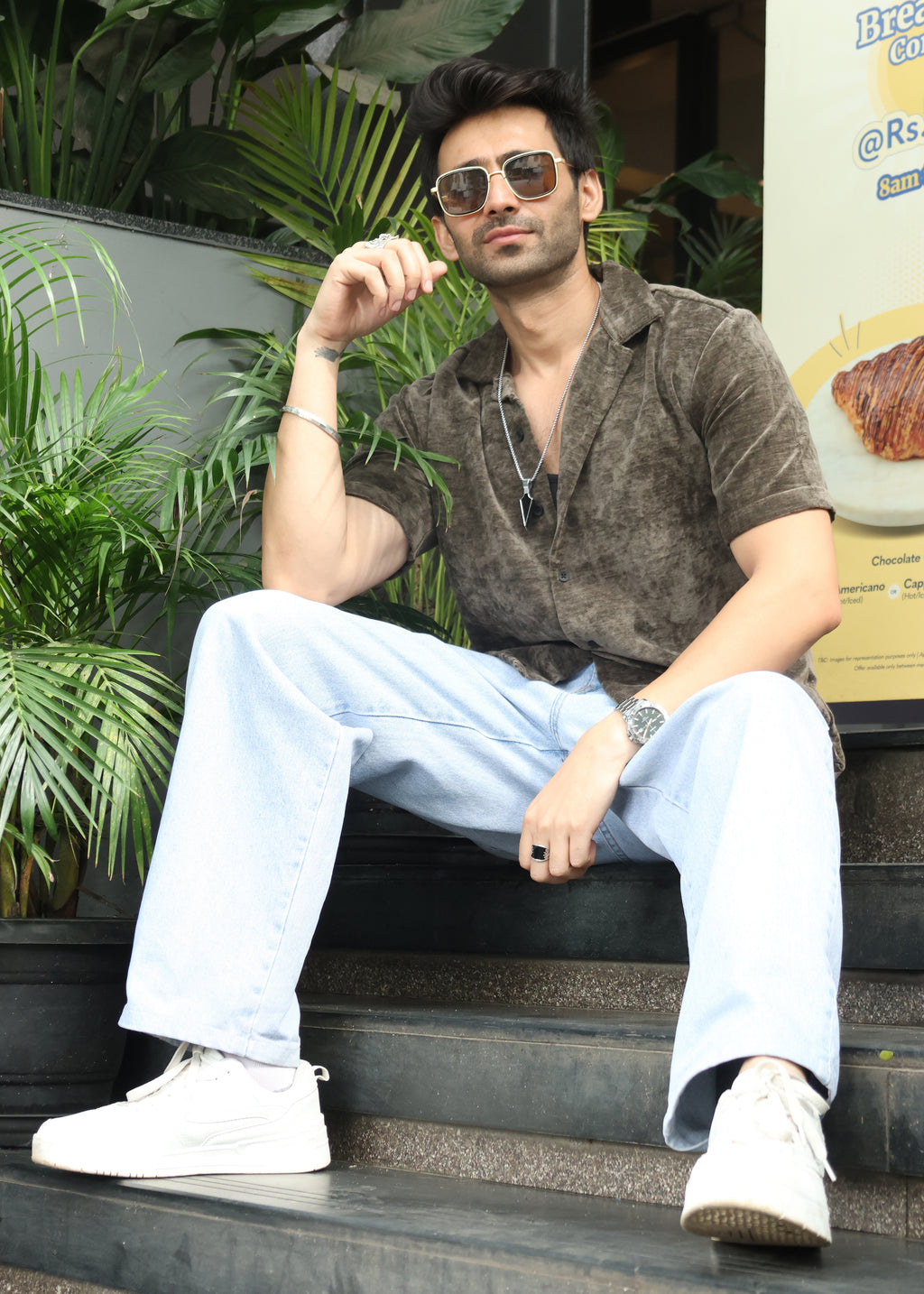 Velvet Half Sleeve Shirt - Olive - Snipes