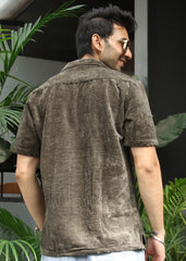 Velvet Half Sleeve Shirt - Olive