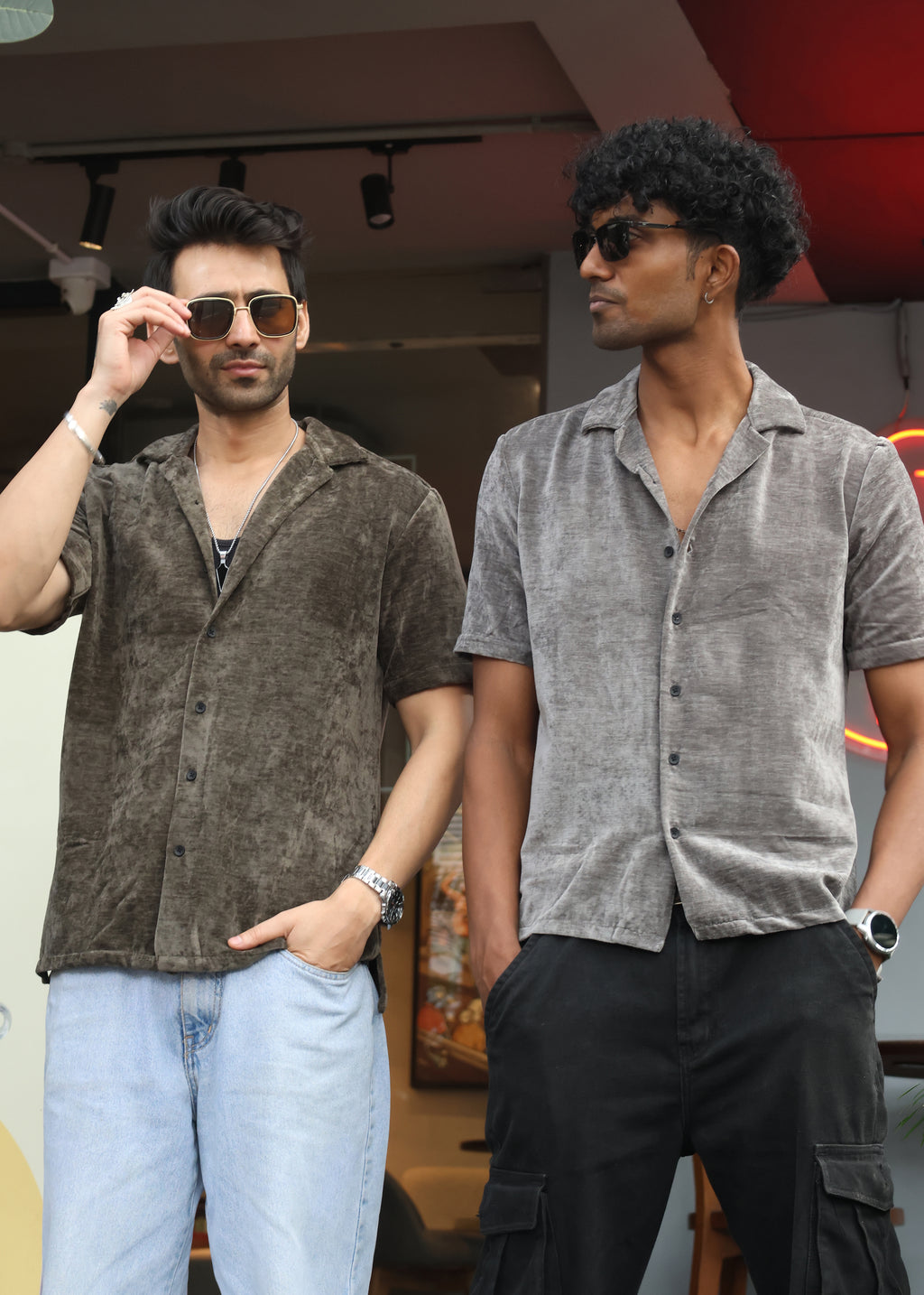 Velvet Half Sleeve Shirt - Olive - Snipes