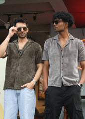 Velvet Half Sleeve Shirt - Olive