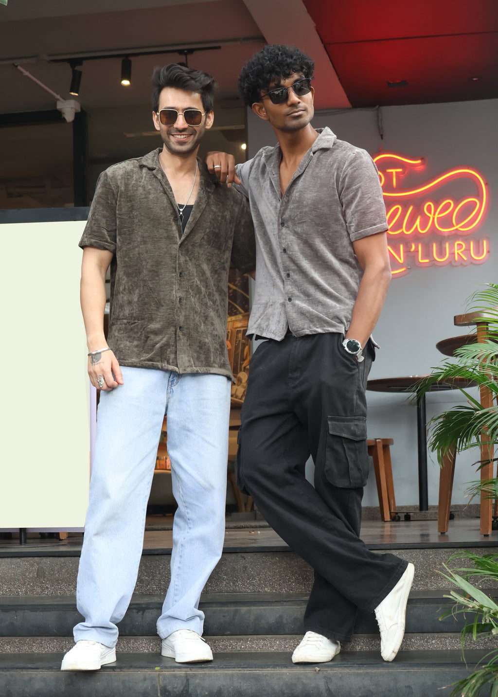 Velvet Half Sleeve Shirt - Olive - Snipes