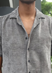 Velvet Half Sleeve Shirt - Grey